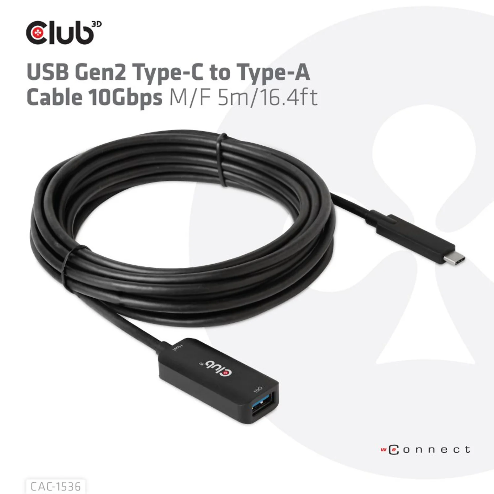 CLUB3D CAC-1536 câble USB USB 3.2 Gen 2 (3.1 Gen 2) 5 m USB C USB A 10 Gbit/s Noir