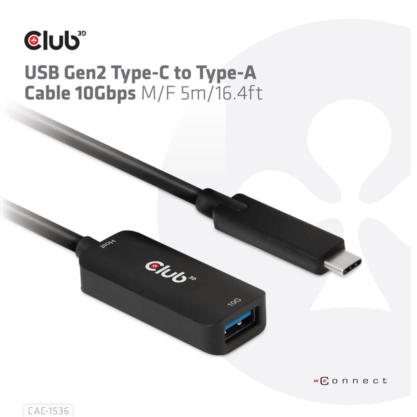 CLUB3D CAC-1536 câble USB USB 3.2 Gen 2 (3.1 Gen 2) 5 m USB C USB A 10 Gbit/s Noir