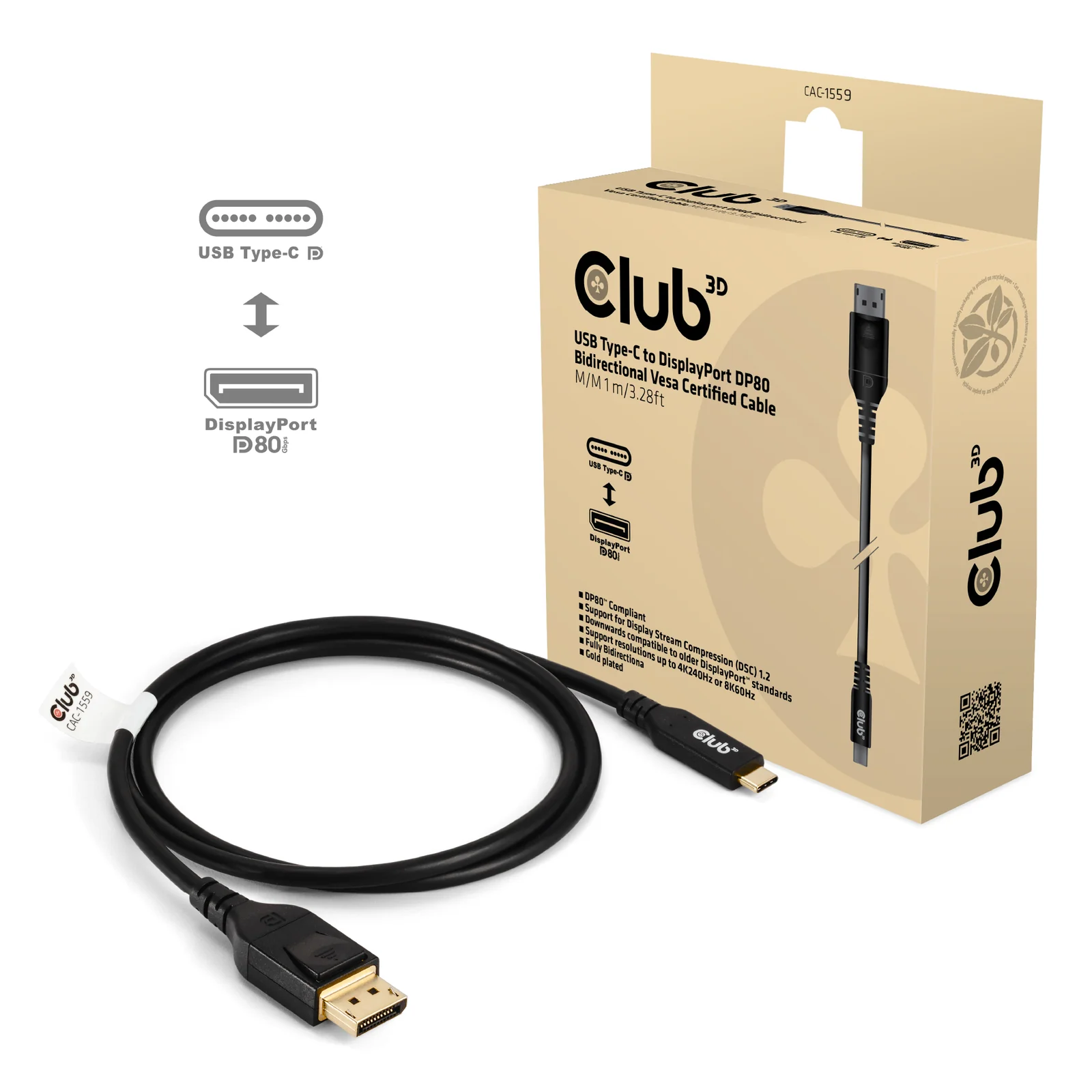 CLUB3D CAC-1559 câble vidéo et adaptateur 1 m USB Type-C DisplayPort Noir