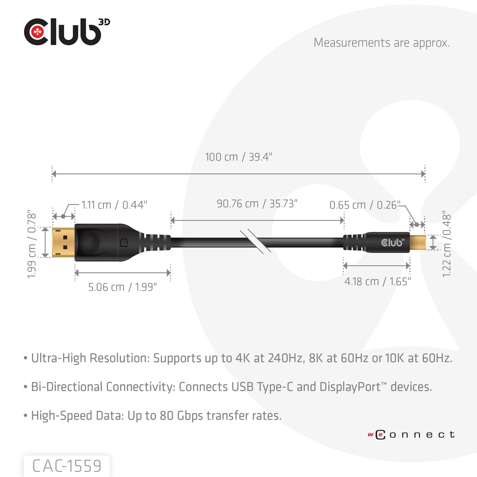 CLUB3D CAC-1559 câble vidéo et adaptateur 1 m USB Type-C DisplayPort Noir