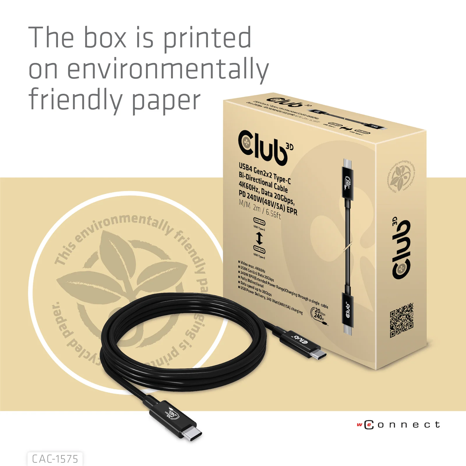CLUB3D CAC-1575 câble USB USB4 Gen 2x2 2 m USB C 20 Gbit/s 240 W Noir