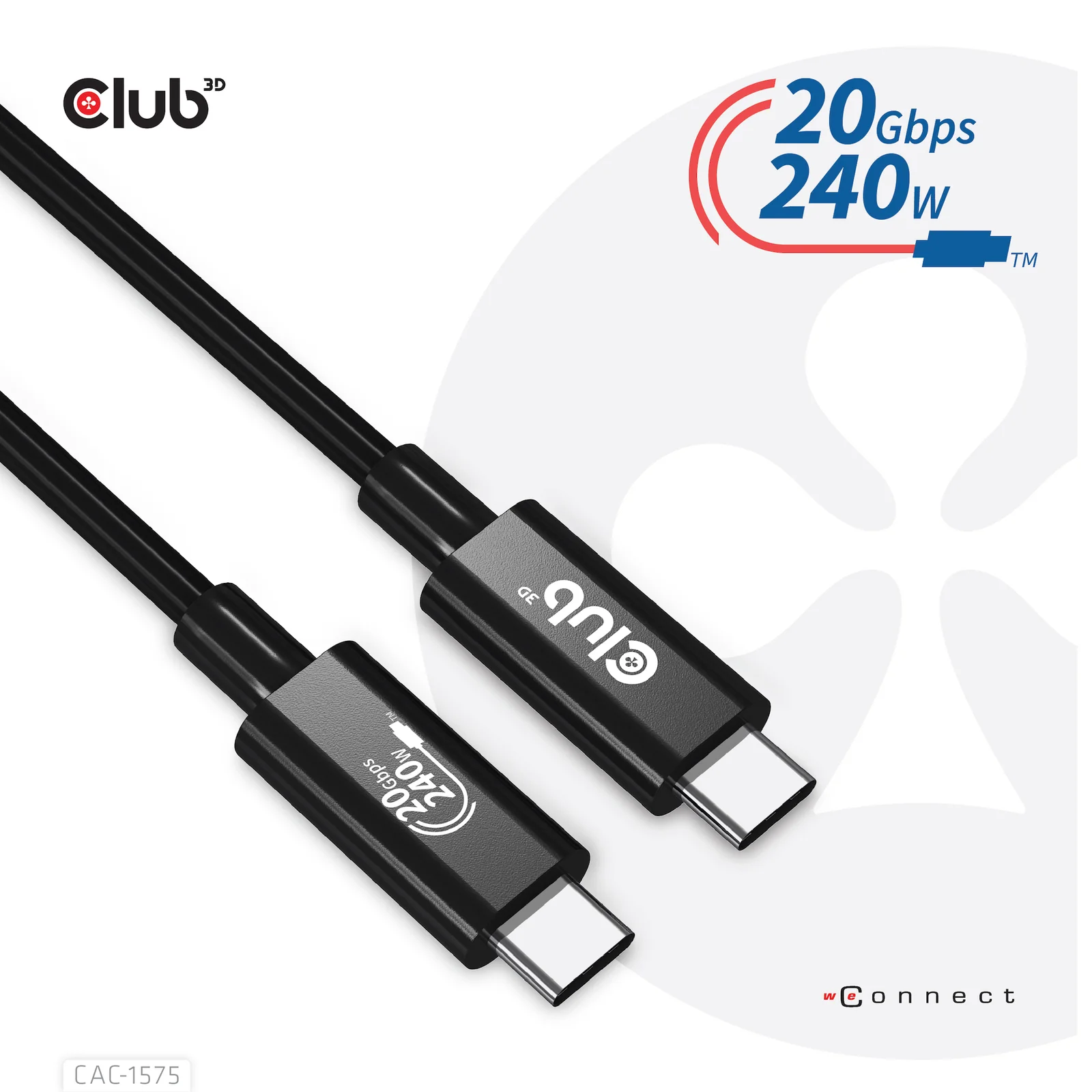 CLUB3D CAC-1575 câble USB USB4 Gen 2x2 2 m USB C 20 Gbit/s 240 W Noir