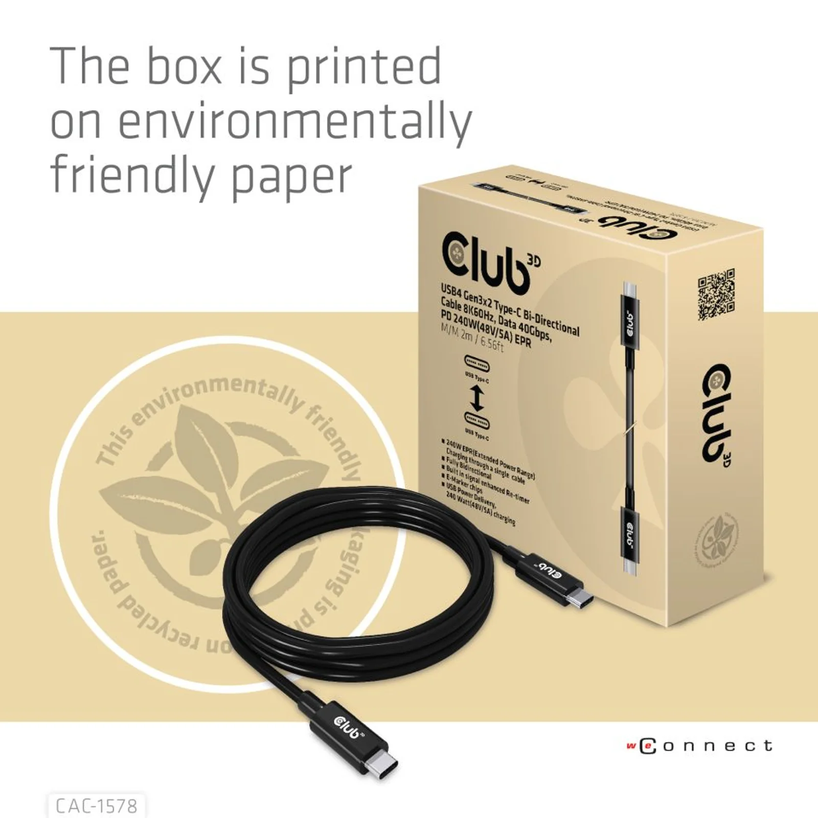 CLUB3D CAC-1578 câble USB USB4 Gen 3x2 2 m USB C 40 Gbit/s 240 W Noir