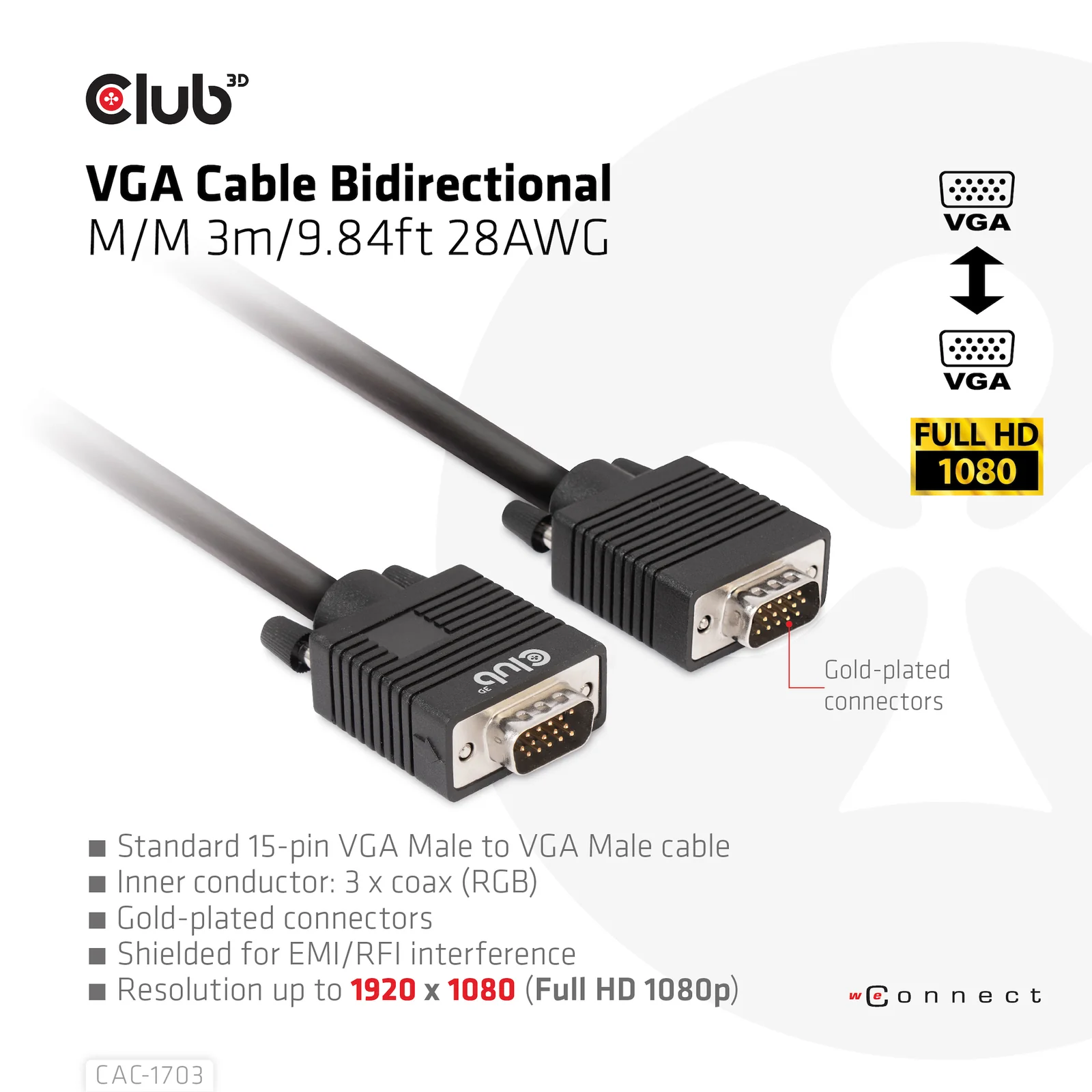CLUB3D CAC-1703 câble VGA 3 m VGA (D-Sub) Noir