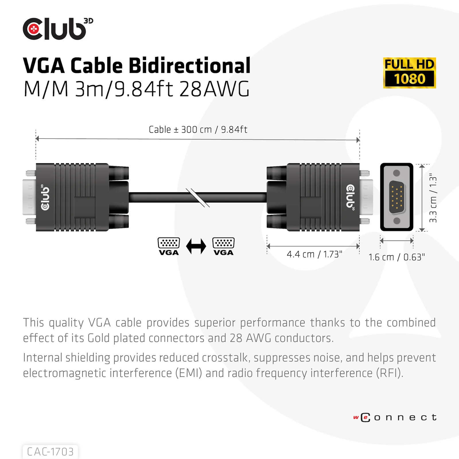 CLUB3D CAC-1703 câble VGA 3 m VGA (D-Sub) Noir