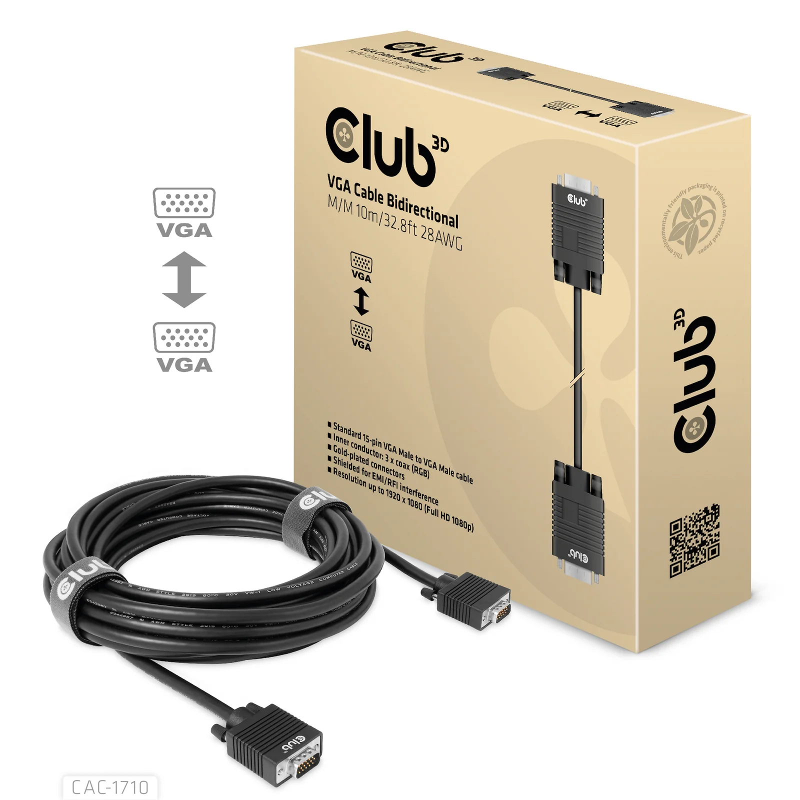 CLUB3D CAC-1710 câble VGA 10 m VGA (D-Sub) Noir