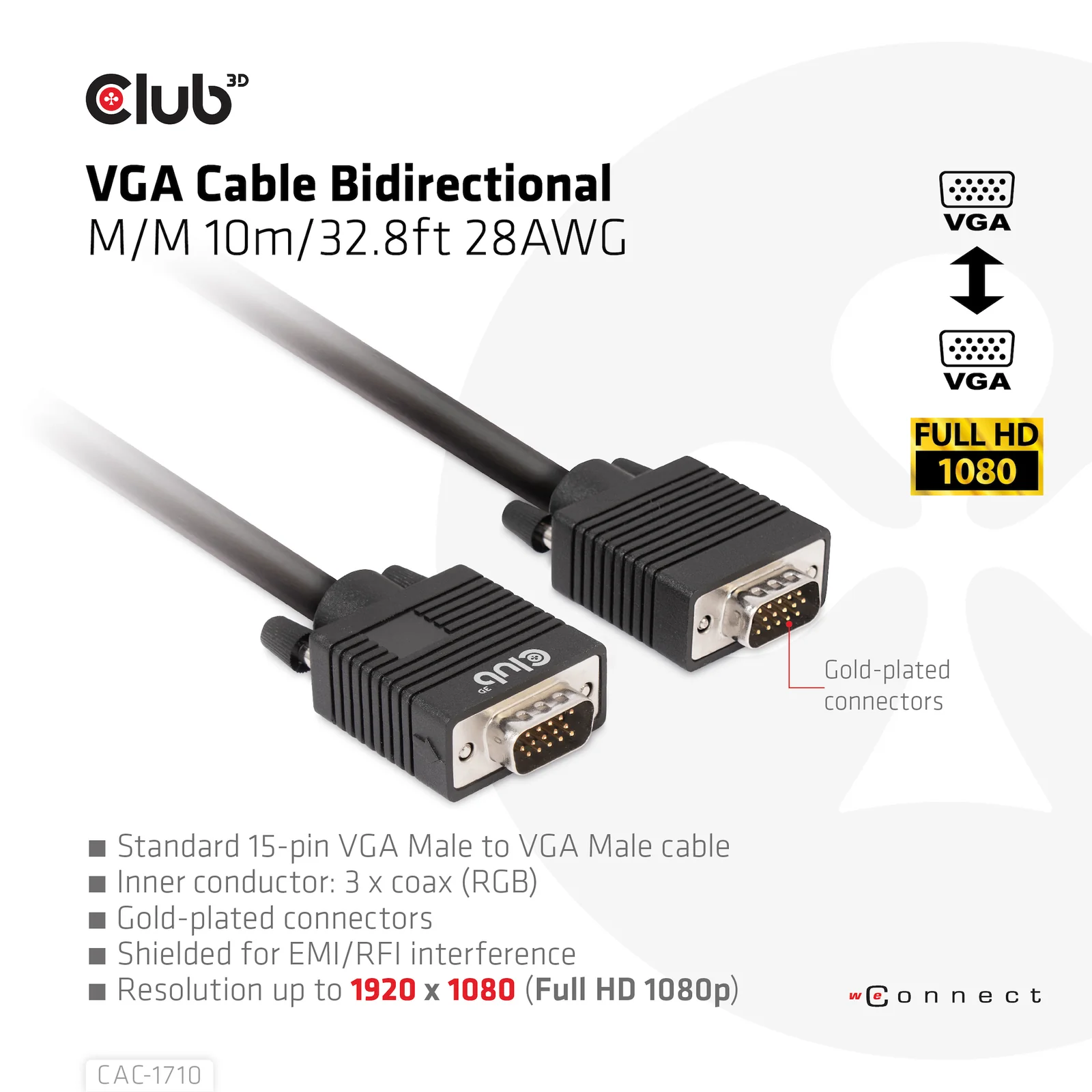 CLUB3D CAC-1710 câble VGA 10 m VGA (D-Sub) Noir