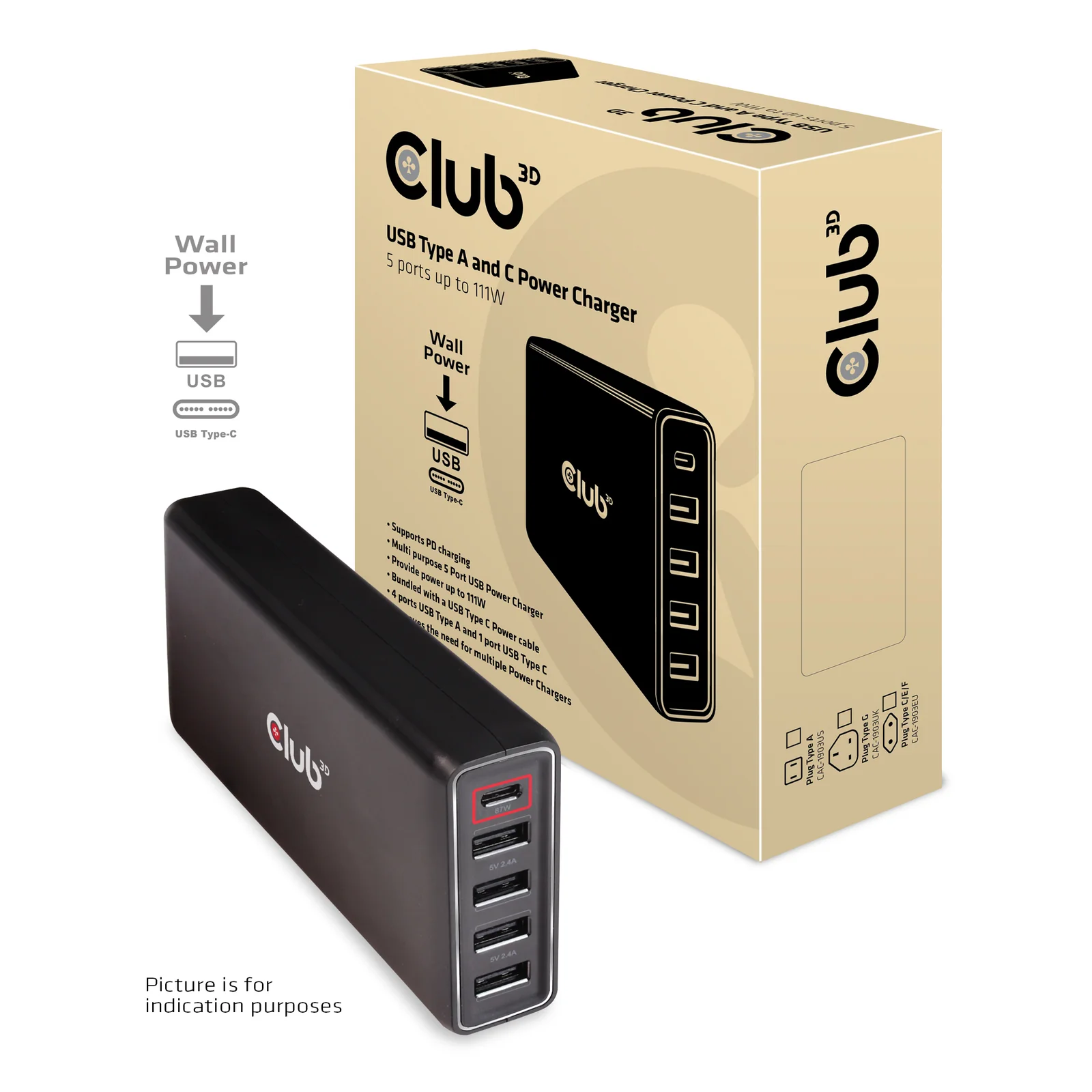 CLUB3D CAC-1903EU chargeur d'appareils mobiles Universel Noir Secteur Intérieure