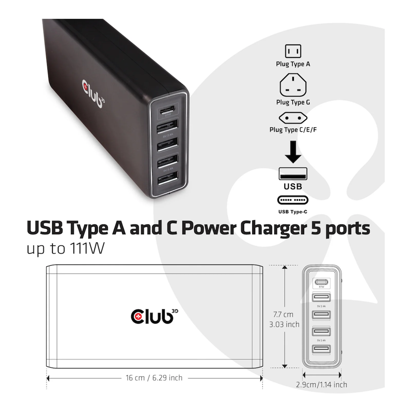 CLUB3D CAC-1903EU chargeur d'appareils mobiles Universel Noir Secteur Intérieure