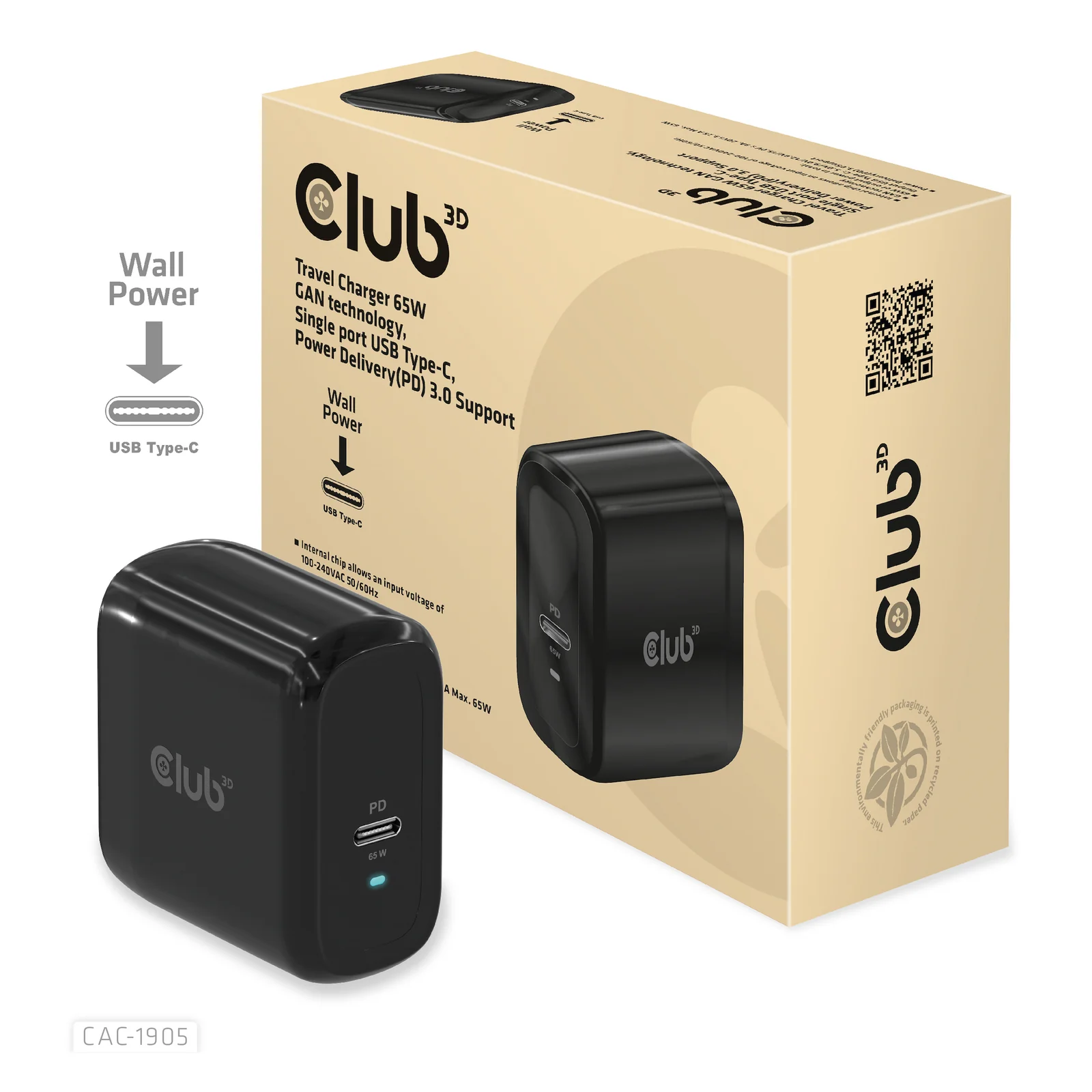 CLUB3D CAC-1905 chargeur d'appareils mobiles Universel Noir Secteur Intérieure