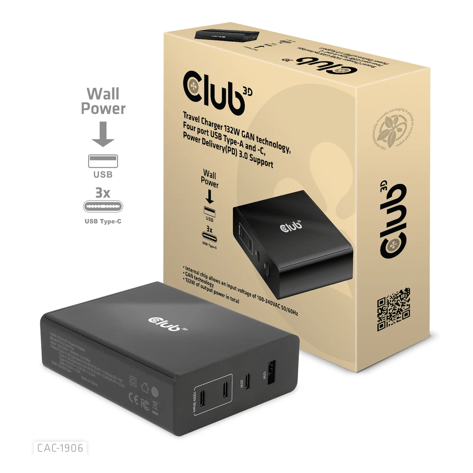 CLUB3D CAC-1906 chargeur d'appareils mobiles Universel Noir CC Intérieure