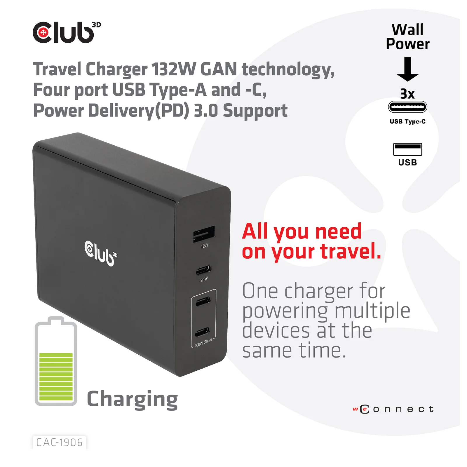 CLUB3D CAC-1906 chargeur d'appareils mobiles Universel Noir CC Intérieure