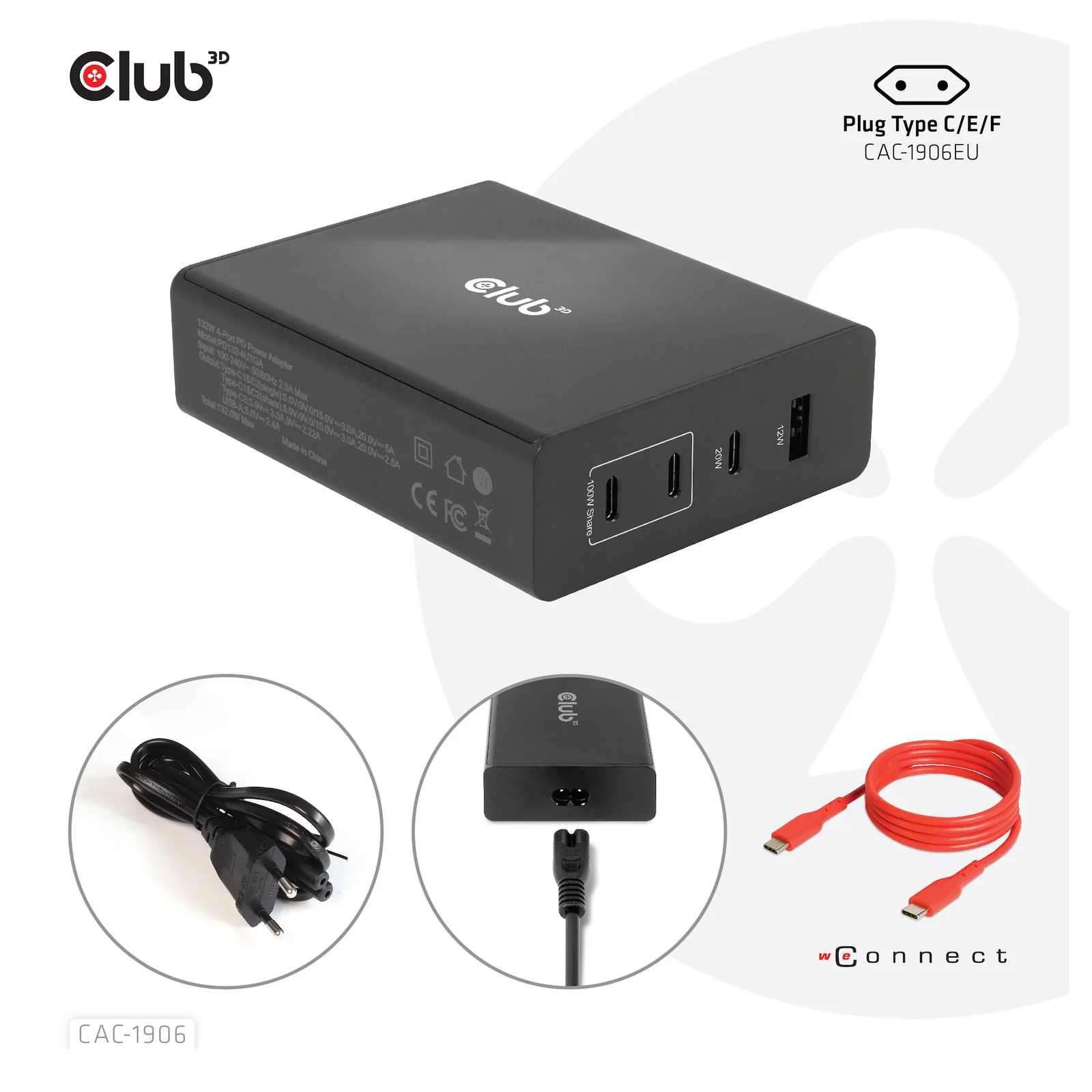 CLUB3D CAC-1906 chargeur d'appareils mobiles Universel Noir CC Intérieure