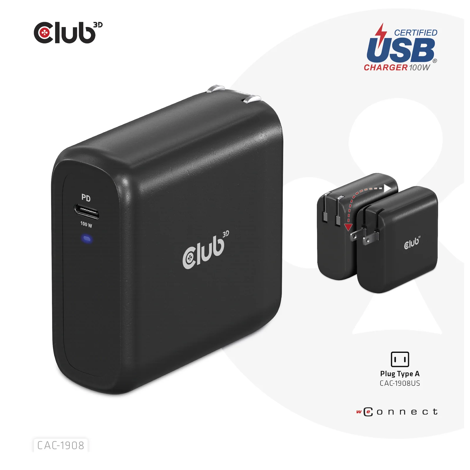 CLUB3D CAC-1908 chargeur d'appareils mobiles Manettes de jeu, Ordinateur portable, Téléphone portable, Ordinateur portable, Consoles portables, Smartphone Noir USB Intérieure