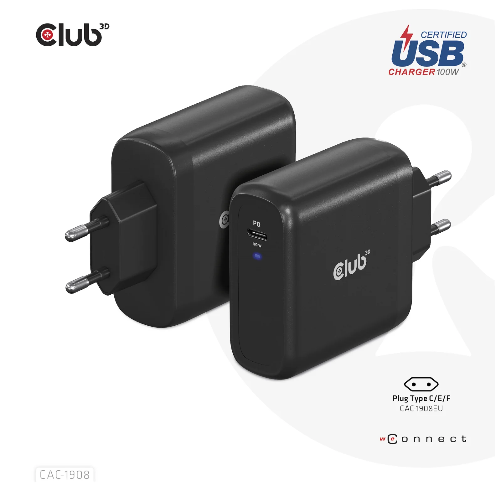 CLUB3D CAC-1908 chargeur d'appareils mobiles Manettes de jeu, Ordinateur portable, Téléphone portable, Ordinateur portable, Consoles portables, Smartphone Noir USB Intérieure