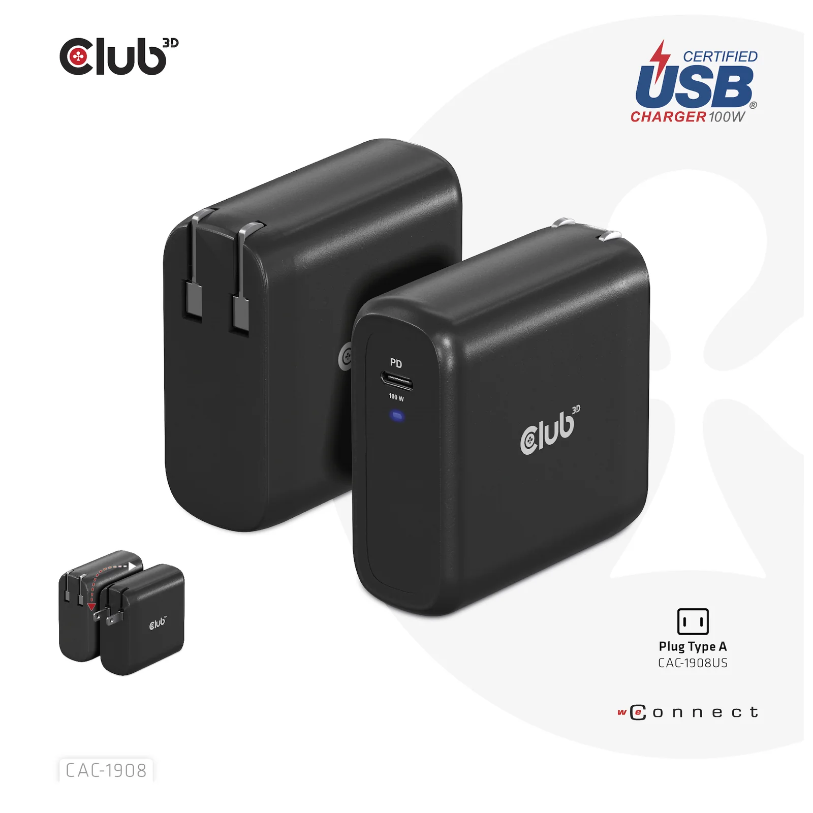 CLUB3D CAC-1908 chargeur d'appareils mobiles Manettes de jeu, Ordinateur portable, Téléphone portable, Ordinateur portable, Consoles portables, Smartphone Noir USB Intérieure