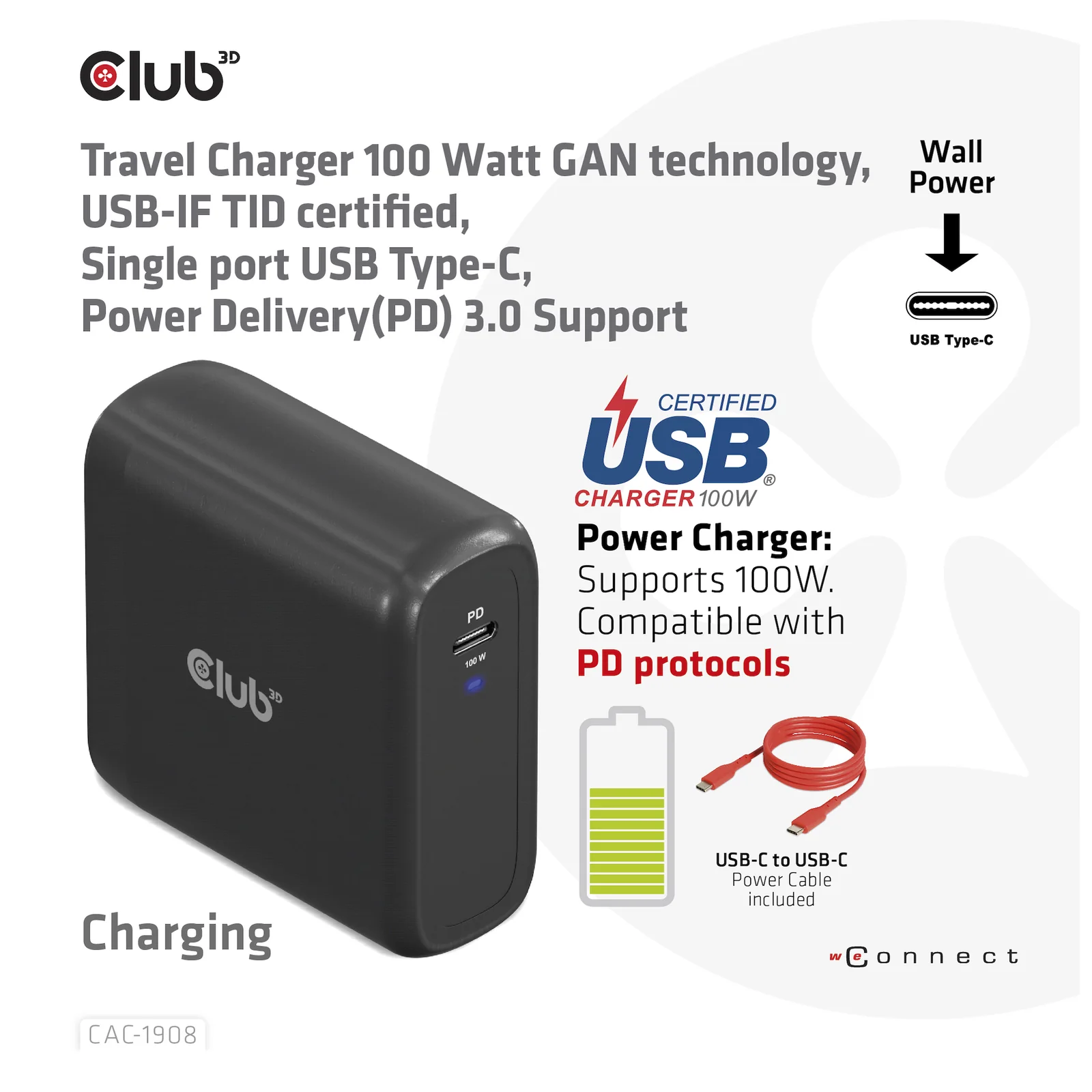 CLUB3D CAC-1908 chargeur d'appareils mobiles Manettes de jeu, Ordinateur portable, Téléphone portable, Ordinateur portable, Consoles portables, Smartphone Noir USB Intérieure