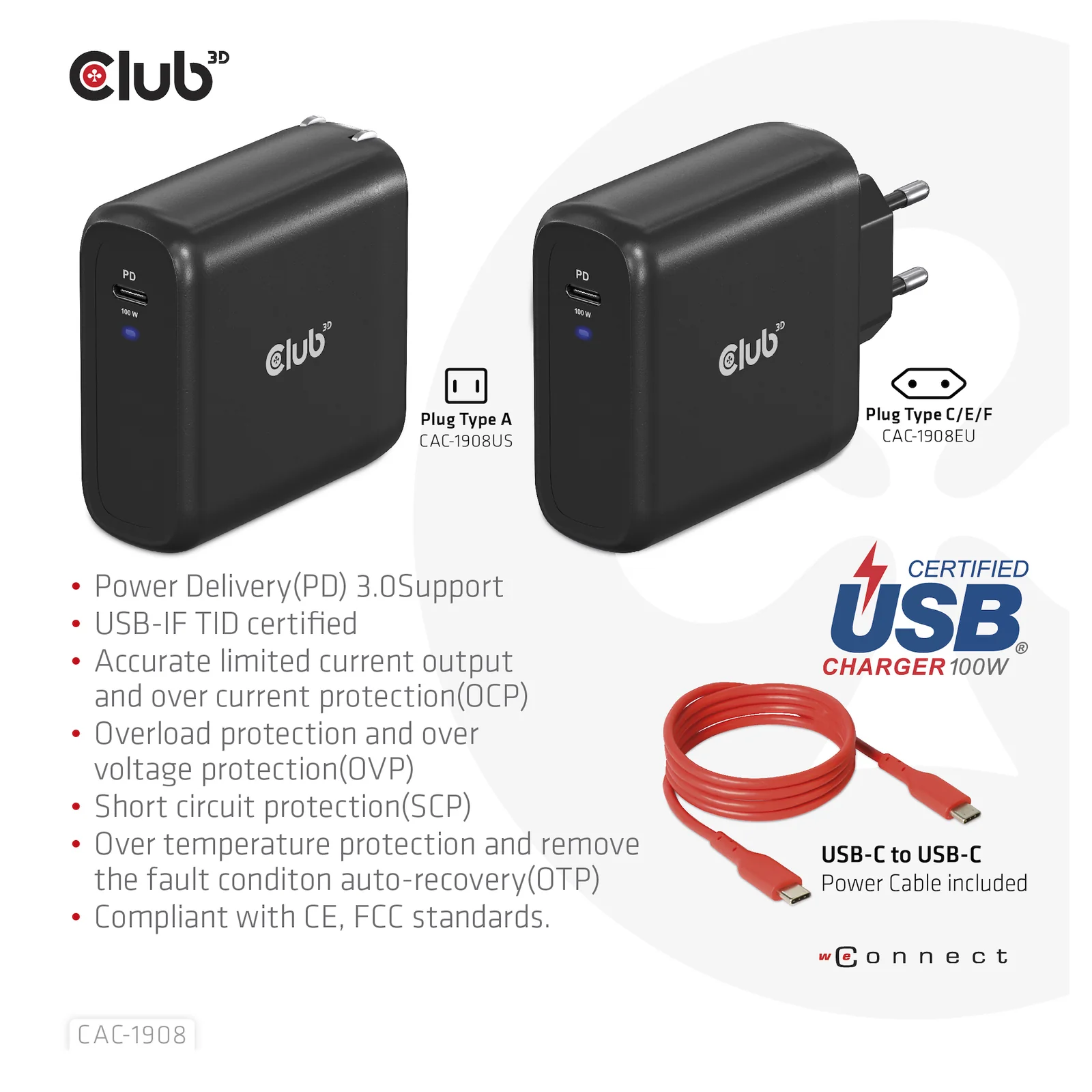 CLUB3D CAC-1908 chargeur d'appareils mobiles Manettes de jeu, Ordinateur portable, Téléphone portable, Ordinateur portable, Consoles portables, Smartphone Noir USB Intérieure