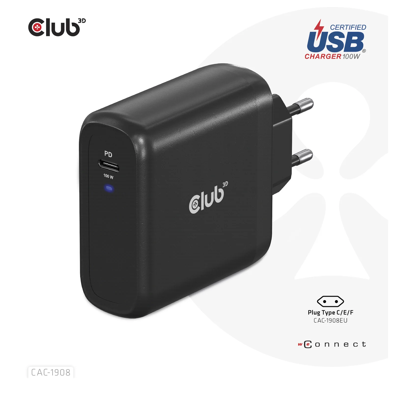 CLUB3D CAC-1908 chargeur d'appareils mobiles Manettes de jeu, Ordinateur portable, Téléphone portable, Ordinateur portable, Consoles portables, Smartphone Noir USB Intérieure