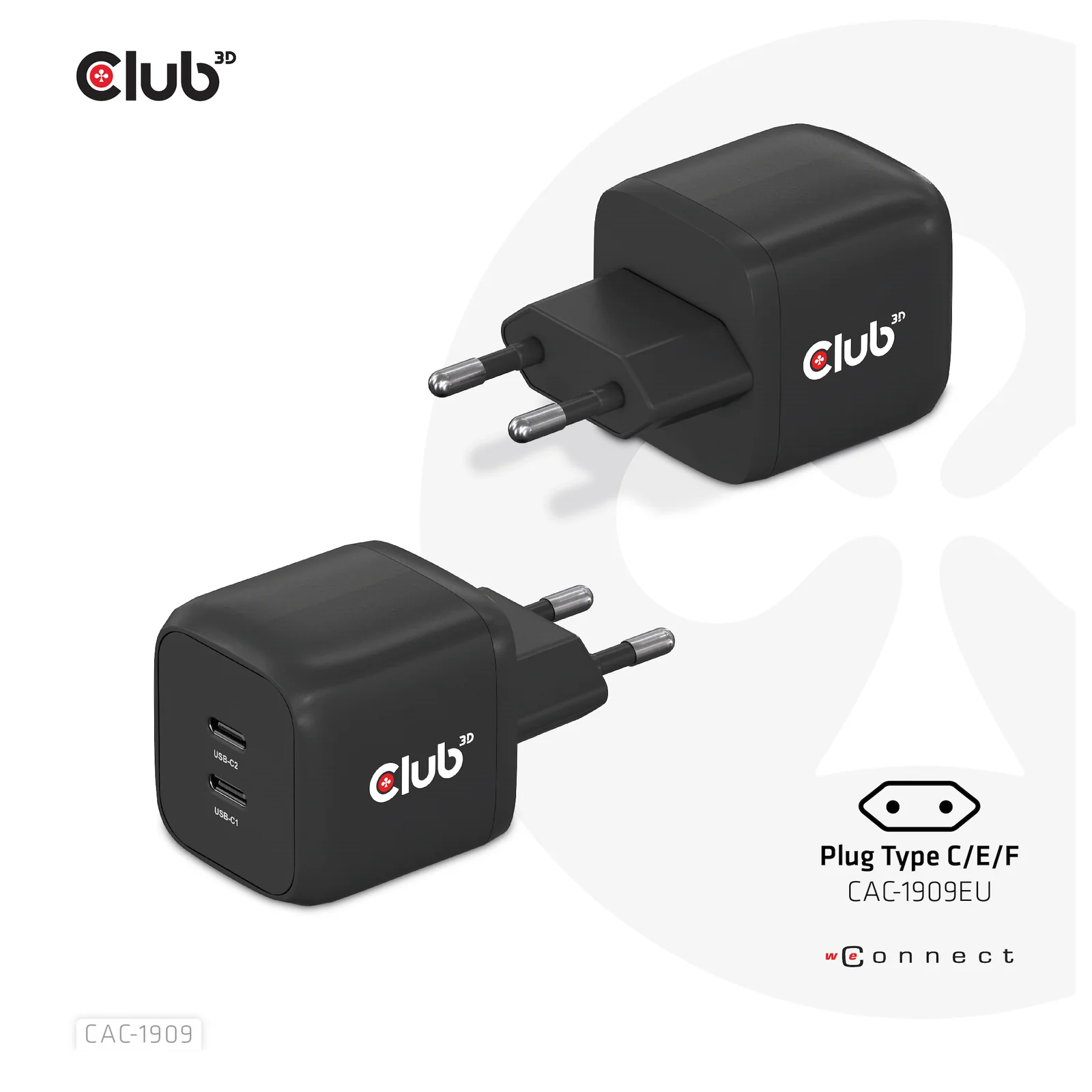 CLUB3D CAC-1909EU chargeur d'appareils mobiles Téléphone portable, Ordinateur portable, Smartphone Noir Secteur Intérieure
