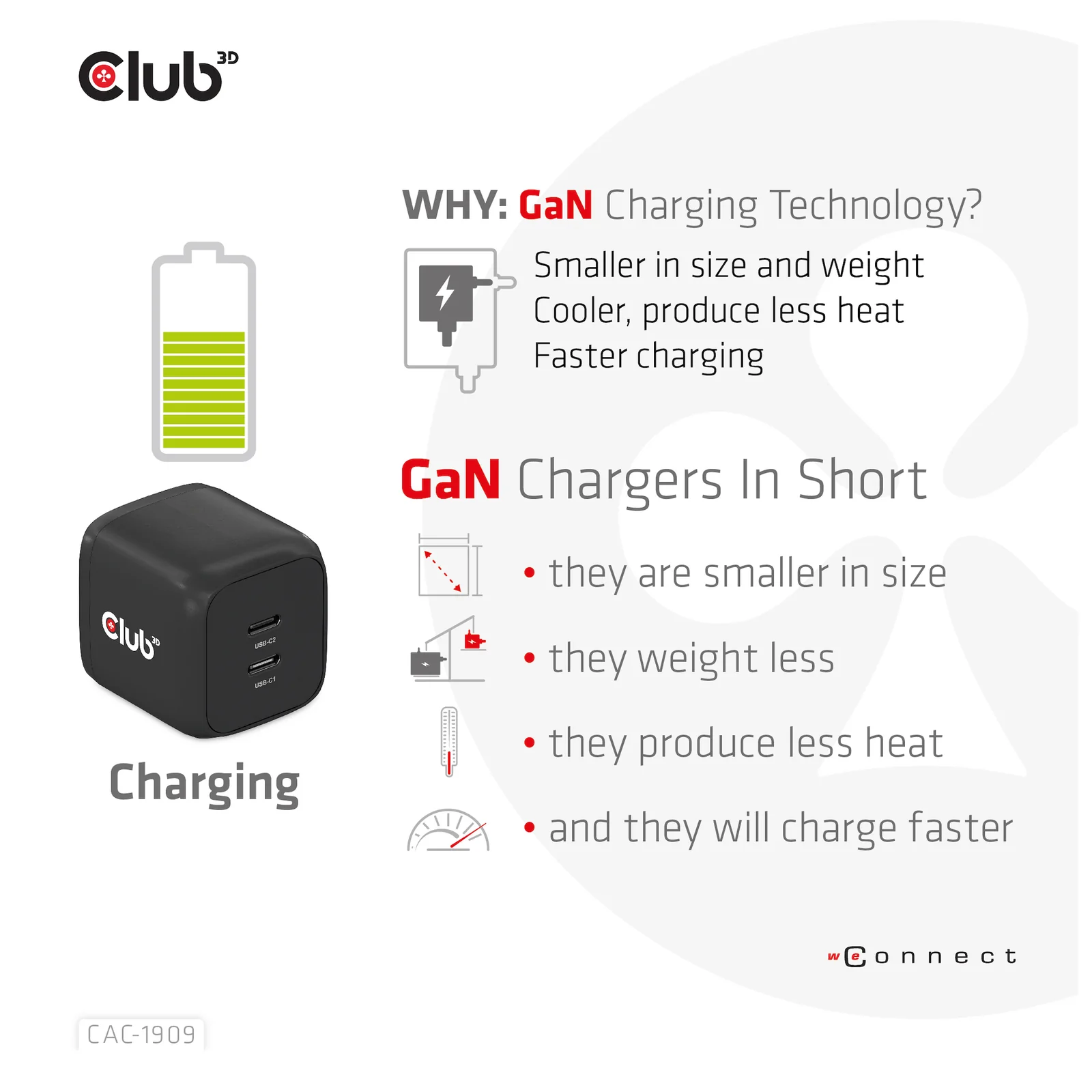 CLUB3D CAC-1909EU chargeur d'appareils mobiles Téléphone portable, Ordinateur portable, Smartphone Noir Secteur Intérieure