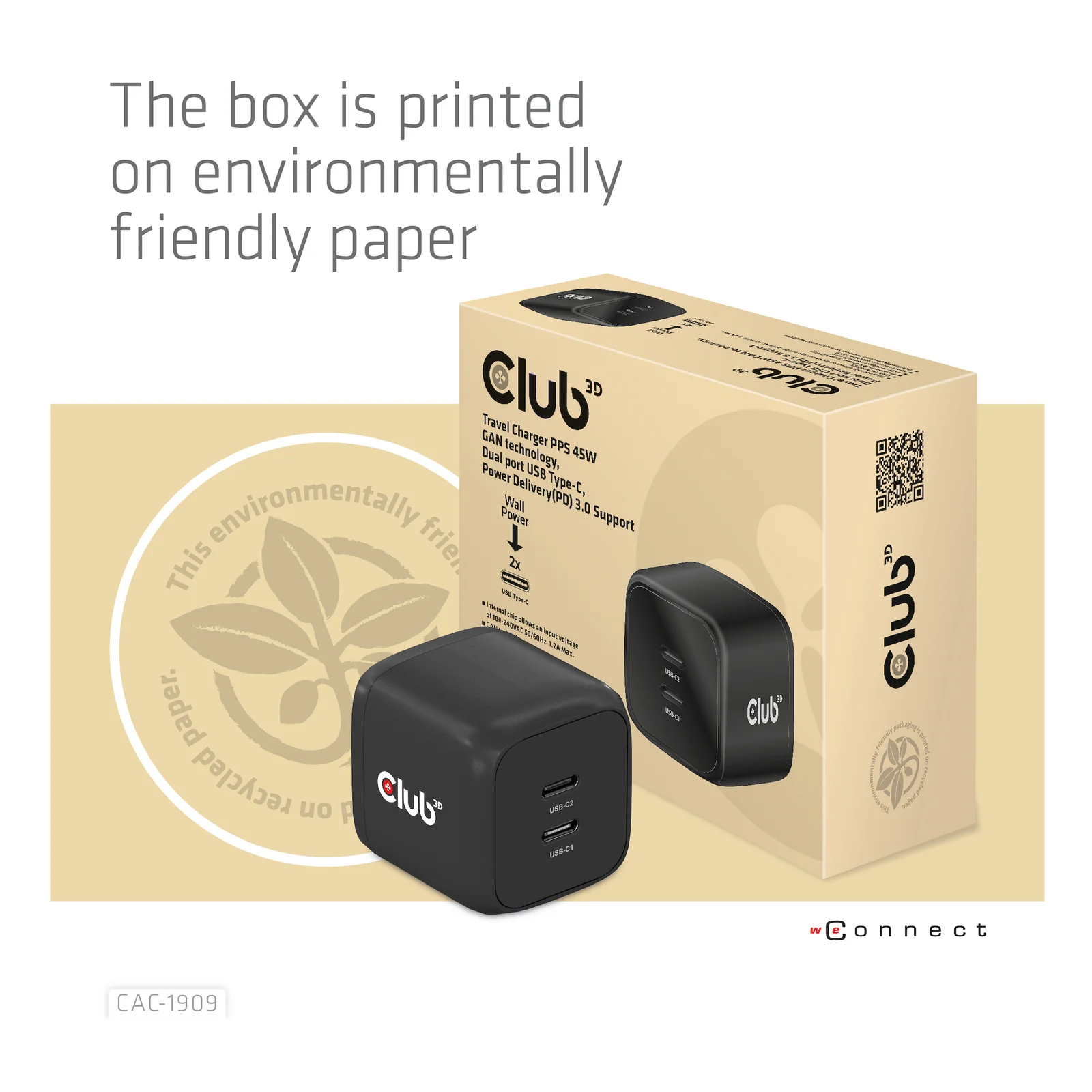 CLUB3D CAC-1909EU chargeur d'appareils mobiles Téléphone portable, Ordinateur portable, Smartphone Noir Secteur Intérieure