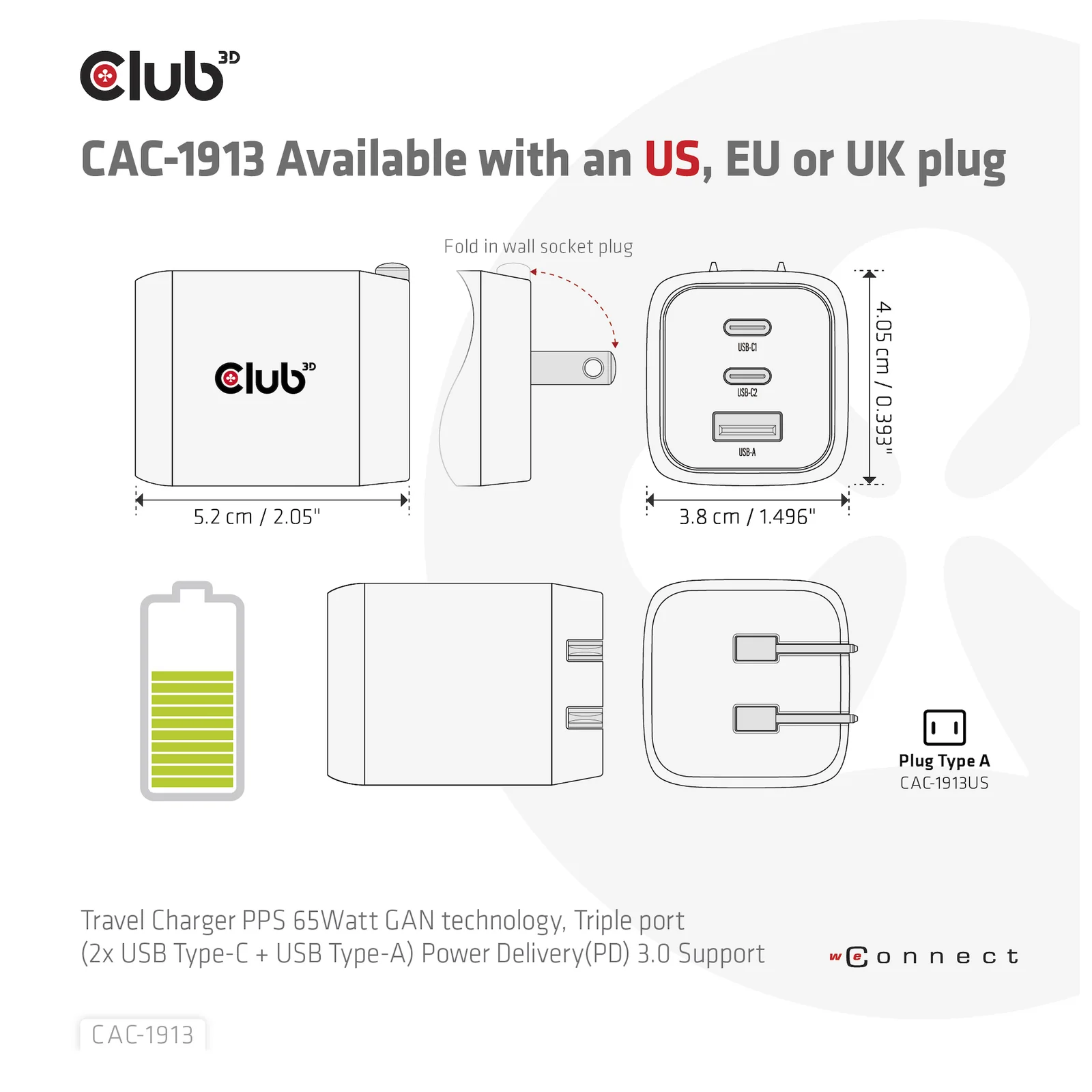 CLUB3D CAC-1913 chargeur d'appareils mobiles Téléphone portable, Ordinateur portable, Smartphone, Universel Noir Secteur Charge rapide Intérieure