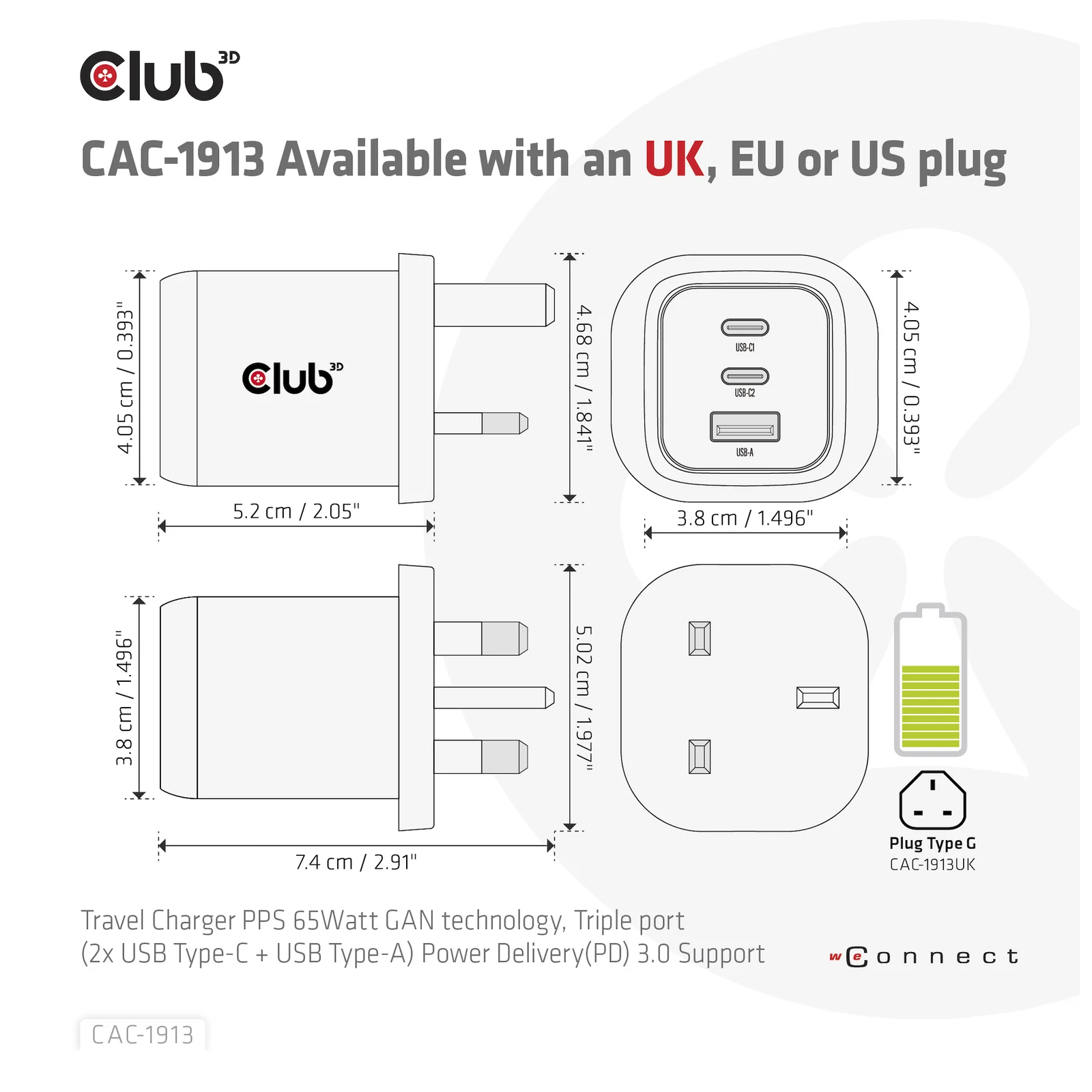 CLUB3D CAC-1913 chargeur d'appareils mobiles Téléphone portable, Ordinateur portable, Smartphone, Universel Noir Secteur Charge rapide Intérieure