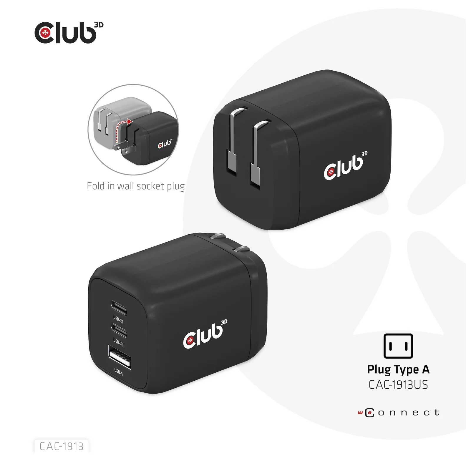 CLUB3D CAC-1913 chargeur d'appareils mobiles Téléphone portable, Ordinateur portable, Smartphone, Universel Noir Secteur Charge rapide Intérieure