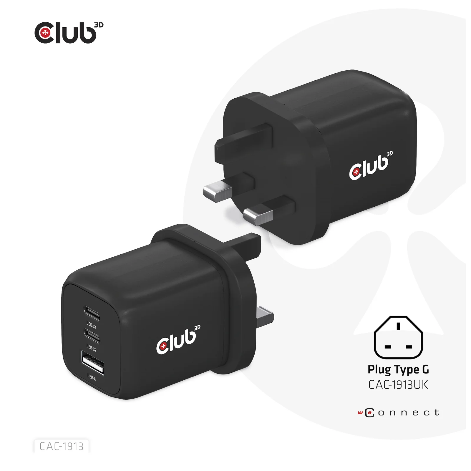 CLUB3D CAC-1913 chargeur d'appareils mobiles Téléphone portable, Ordinateur portable, Smartphone, Universel Noir Secteur Charge rapide Intérieure