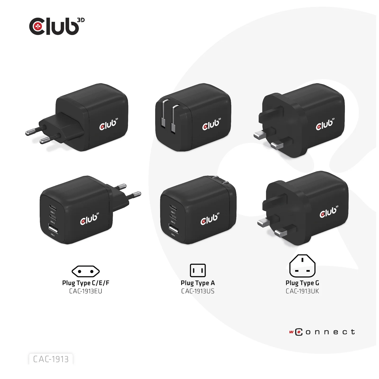 CLUB3D CAC-1913 chargeur d'appareils mobiles Téléphone portable, Ordinateur portable, Smartphone, Universel Noir Secteur Charge rapide Intérieure