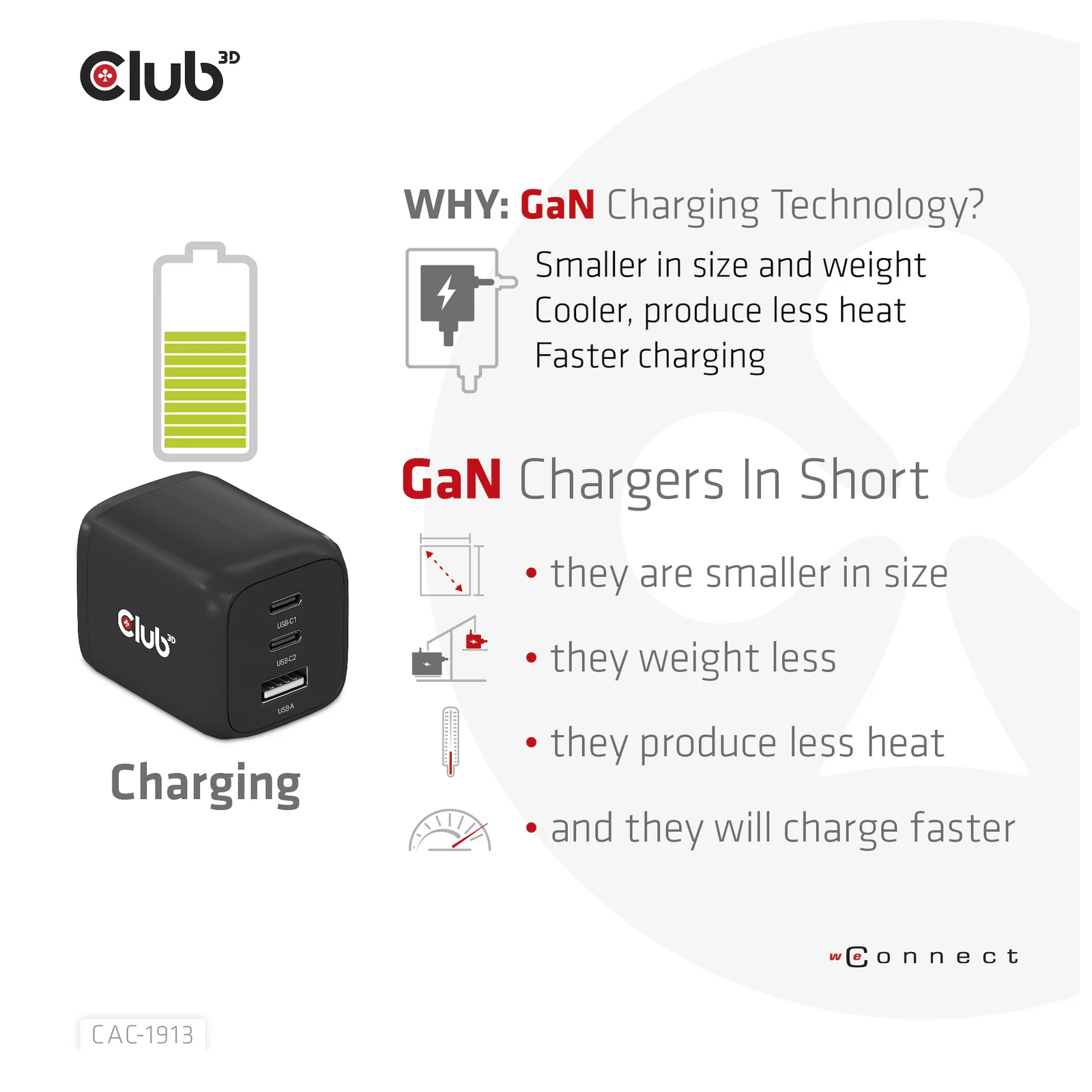 CLUB3D CAC-1913 chargeur d'appareils mobiles Téléphone portable, Ordinateur portable, Smartphone, Universel Noir Secteur Charge rapide Intérieure