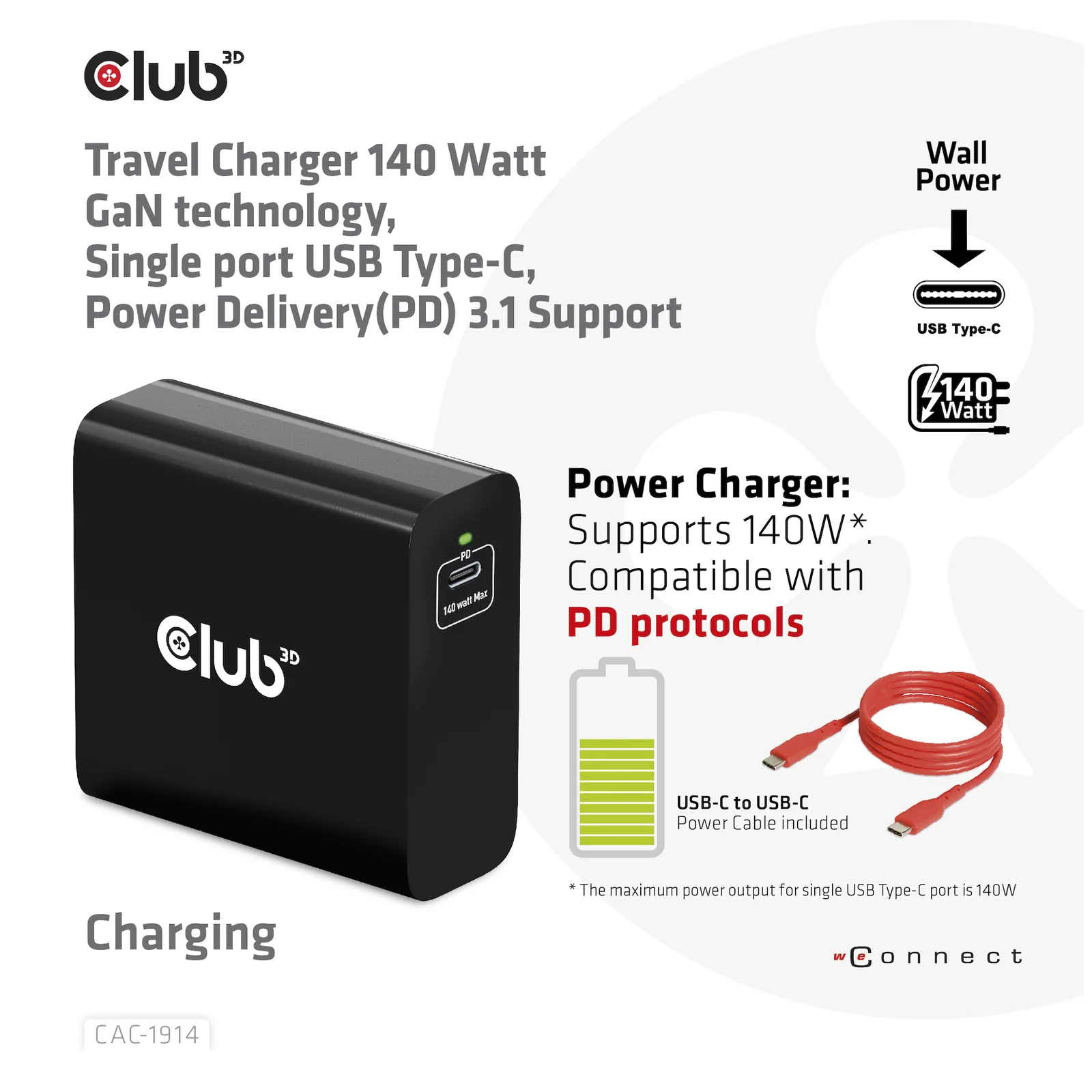CLUB3D CAC-1914 chargeur d'appareils mobiles Moniteur vidéo pour bébé, Tondeuse pour barbe, Caméscope numérique, Caméra Numérique, Manettes de jeu, Casques, Casque, Téléphone portable, Ordinateur portable, Chargeur électrique, Smartphone, Smartwatch, Tablette, Universel, Montre, Portables Noir Secteur, USB Intérieure