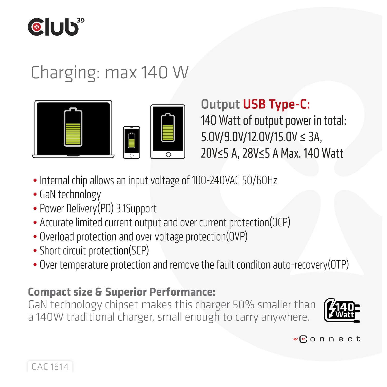 CLUB3D CAC-1914 chargeur d'appareils mobiles Moniteur vidéo pour bébé, Tondeuse pour barbe, Caméscope numérique, Caméra Numérique, Manettes de jeu, Casques, Casque, Téléphone portable, Ordinateur portable, Chargeur électrique, Smartphone, Smartwatch, Tablette, Universel, Montre, Portables Noir Secteur, USB Intérieure
