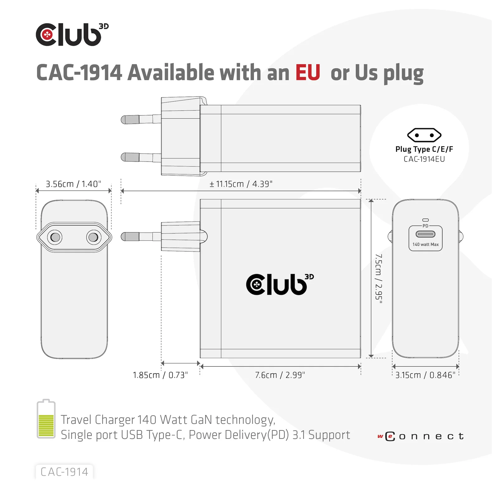 CLUB3D CAC-1914 chargeur d'appareils mobiles Moniteur vidéo pour bébé, Tondeuse pour barbe, Caméscope numérique, Caméra Numérique, Manettes de jeu, Casques, Casque, Téléphone portable, Ordinateur portable, Chargeur électrique, Smartphone, Smartwatch, Tablette, Universel, Montre, Portables Noir Secteur, USB Intérieure