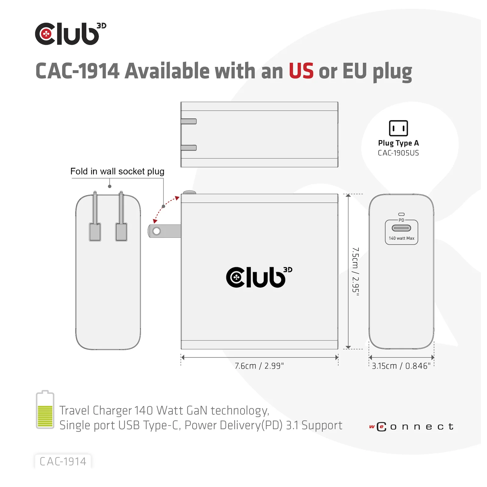 CLUB3D CAC-1914 chargeur d'appareils mobiles Moniteur vidéo pour bébé, Tondeuse pour barbe, Caméscope numérique, Caméra Numérique, Manettes de jeu, Casques, Casque, Téléphone portable, Ordinateur portable, Chargeur électrique, Smartphone, Smartwatch, Tablette, Universel, Montre, Portables Noir Secteur, USB Intérieure