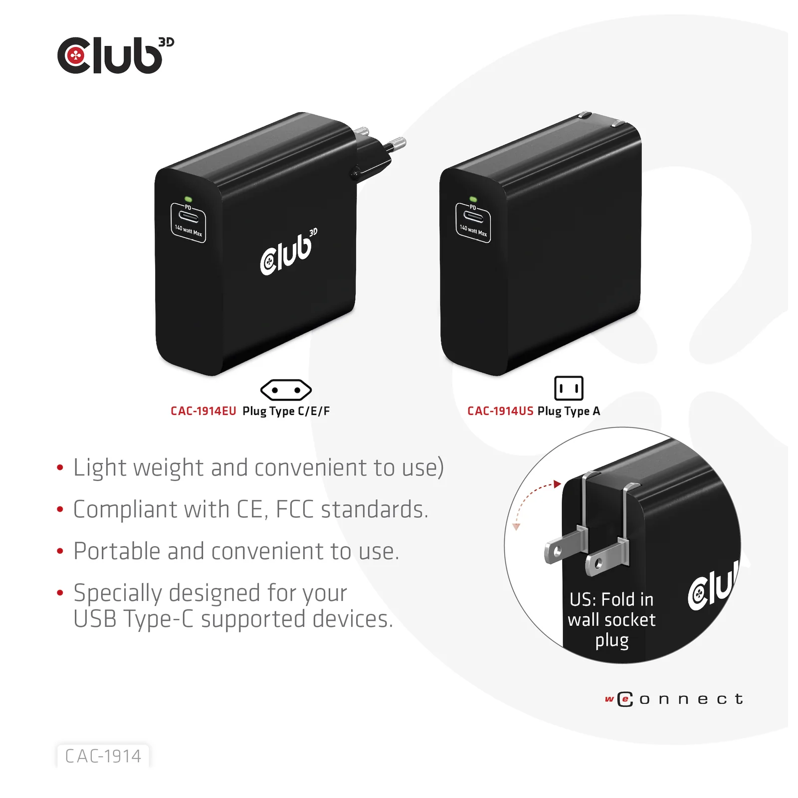 CLUB3D CAC-1914 chargeur d'appareils mobiles Moniteur vidéo pour bébé, Tondeuse pour barbe, Caméscope numérique, Caméra Numérique, Manettes de jeu, Casques, Casque, Téléphone portable, Ordinateur portable, Chargeur électrique, Smartphone, Smartwatch, Tablette, Universel, Montre, Portables Noir Secteur, USB Intérieure