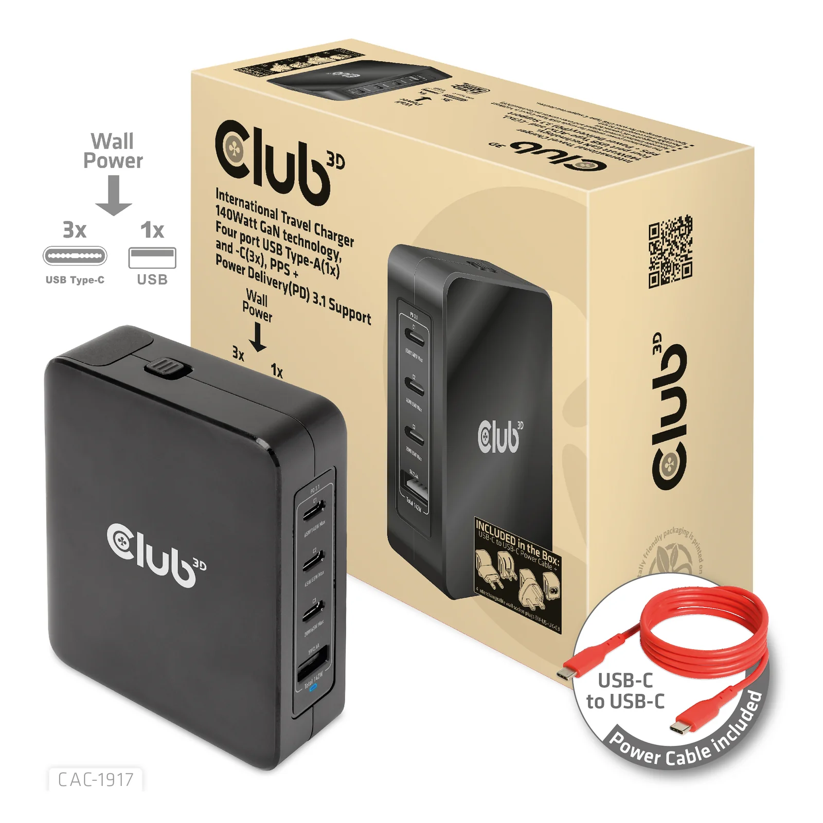 CLUB3D CAC-1917 chargeur d'appareils mobiles Universel Noir Secteur Charge rapide Intérieure
