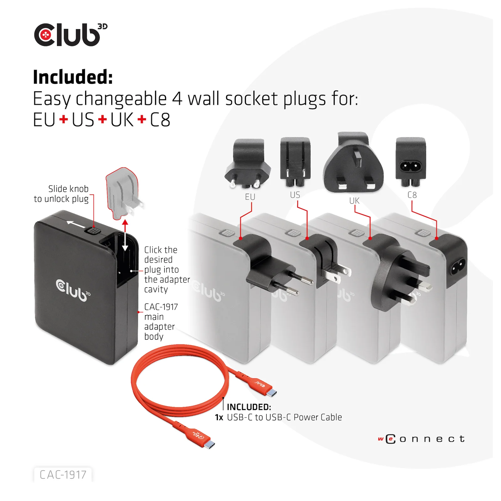CLUB3D CAC-1917 chargeur d'appareils mobiles Universel Noir Secteur Charge rapide Intérieure