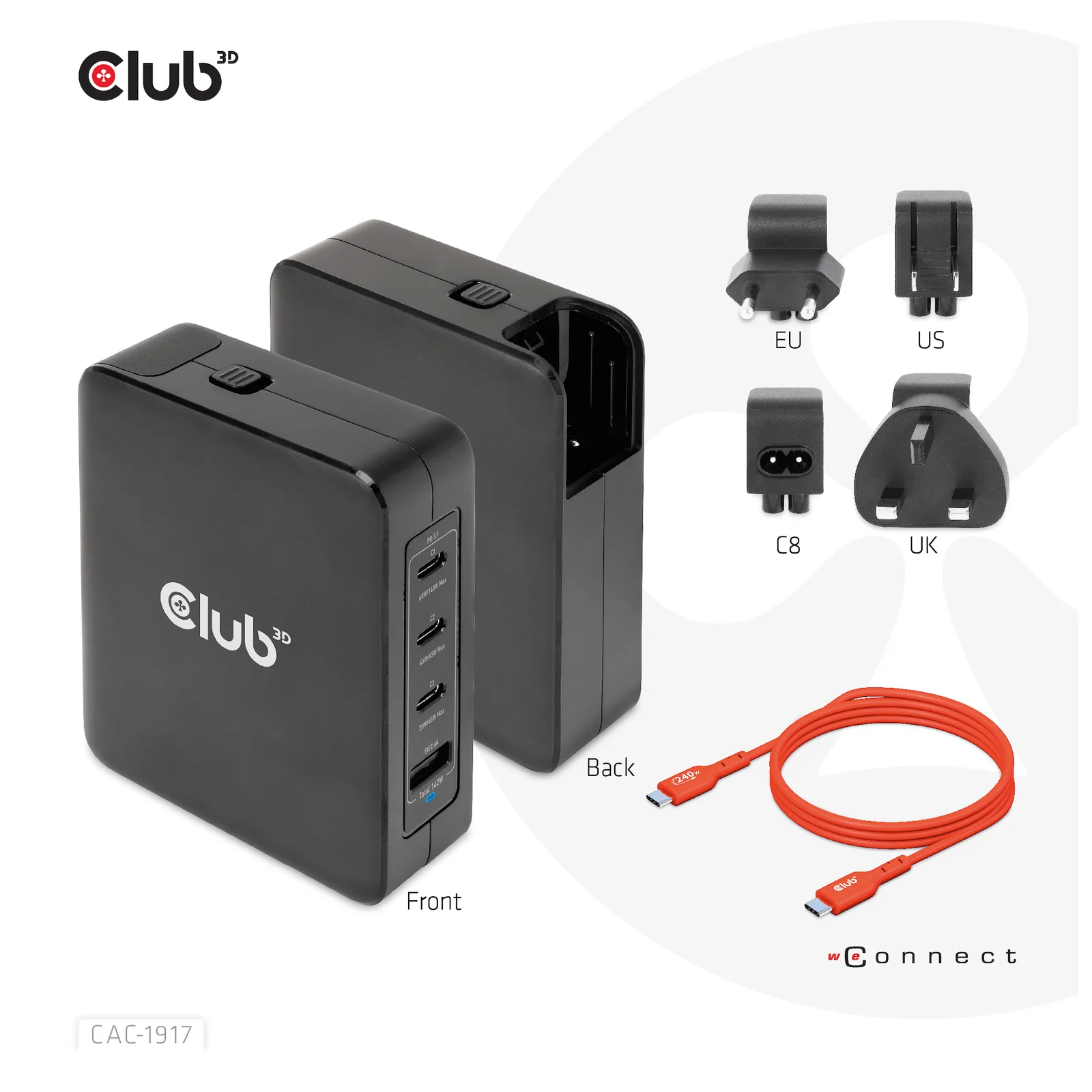 CLUB3D CAC-1917 chargeur d'appareils mobiles Universel Noir Secteur Charge rapide Intérieure