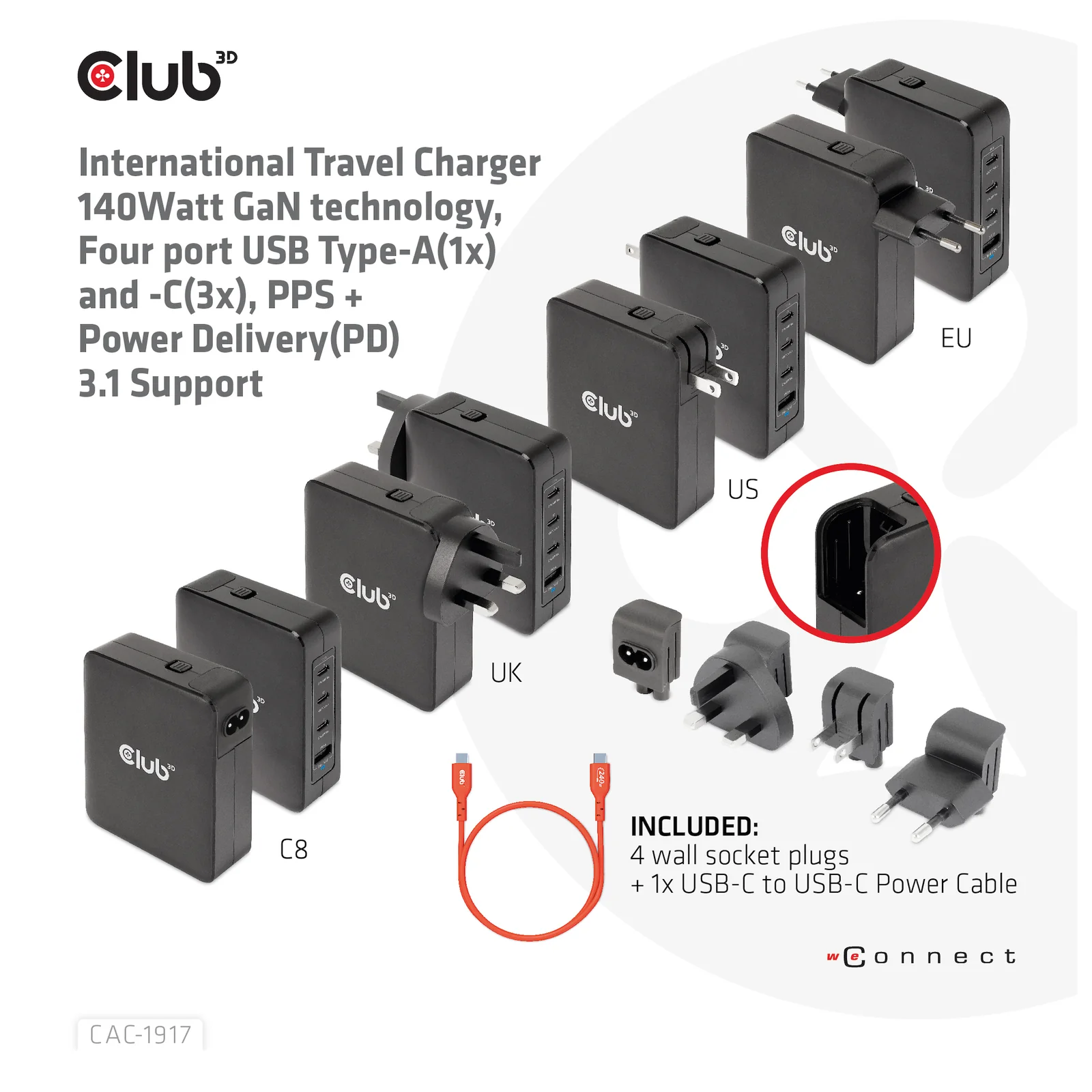 CLUB3D CAC-1917 chargeur d'appareils mobiles Universel Noir Secteur Charge rapide Intérieure