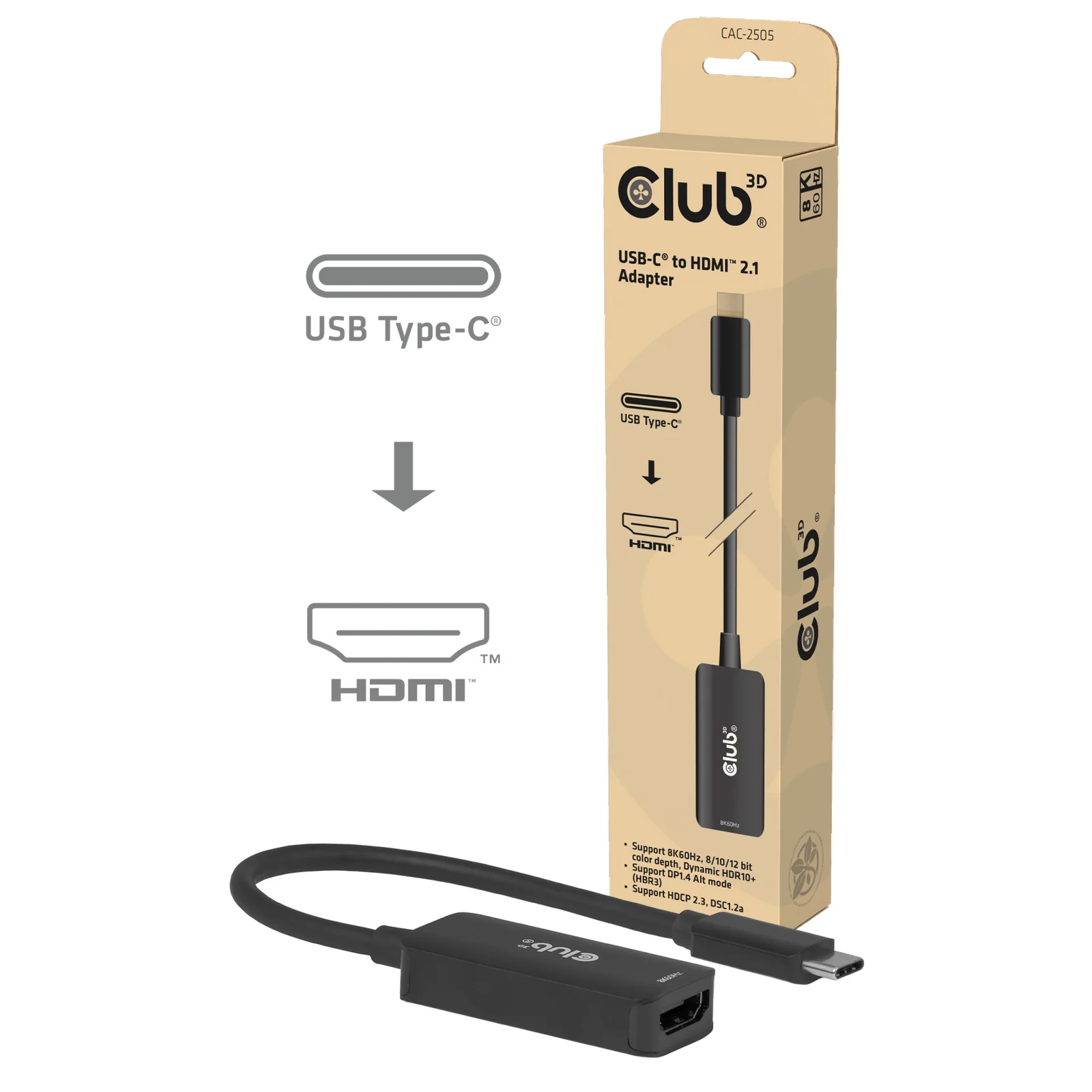 CLUB3D CAC-2505 câble vidéo et adaptateur 0,12 m USB Type-C HDMI + USB Noir