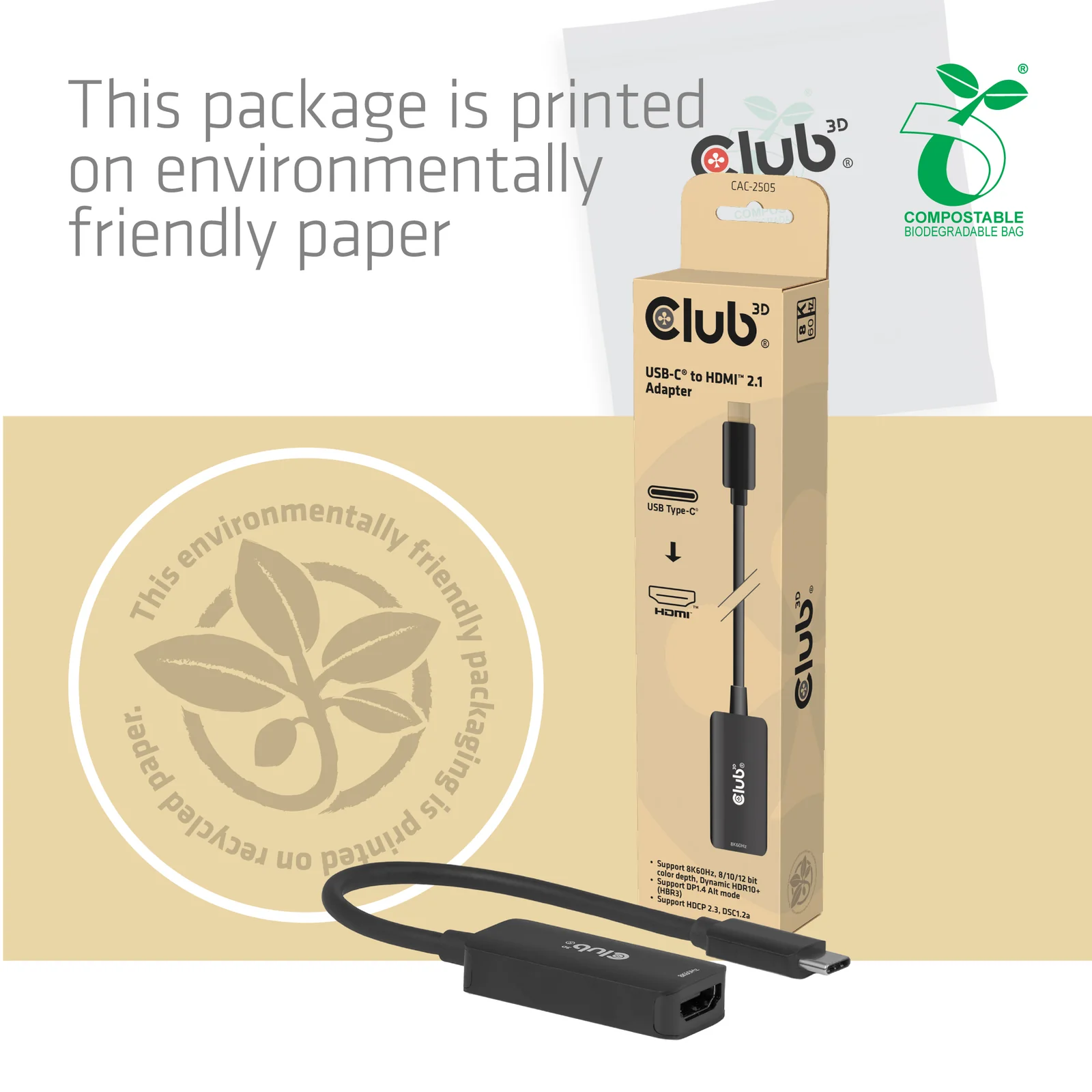 CLUB3D CAC-2505 câble vidéo et adaptateur 0,12 m USB Type-C HDMI + USB Noir