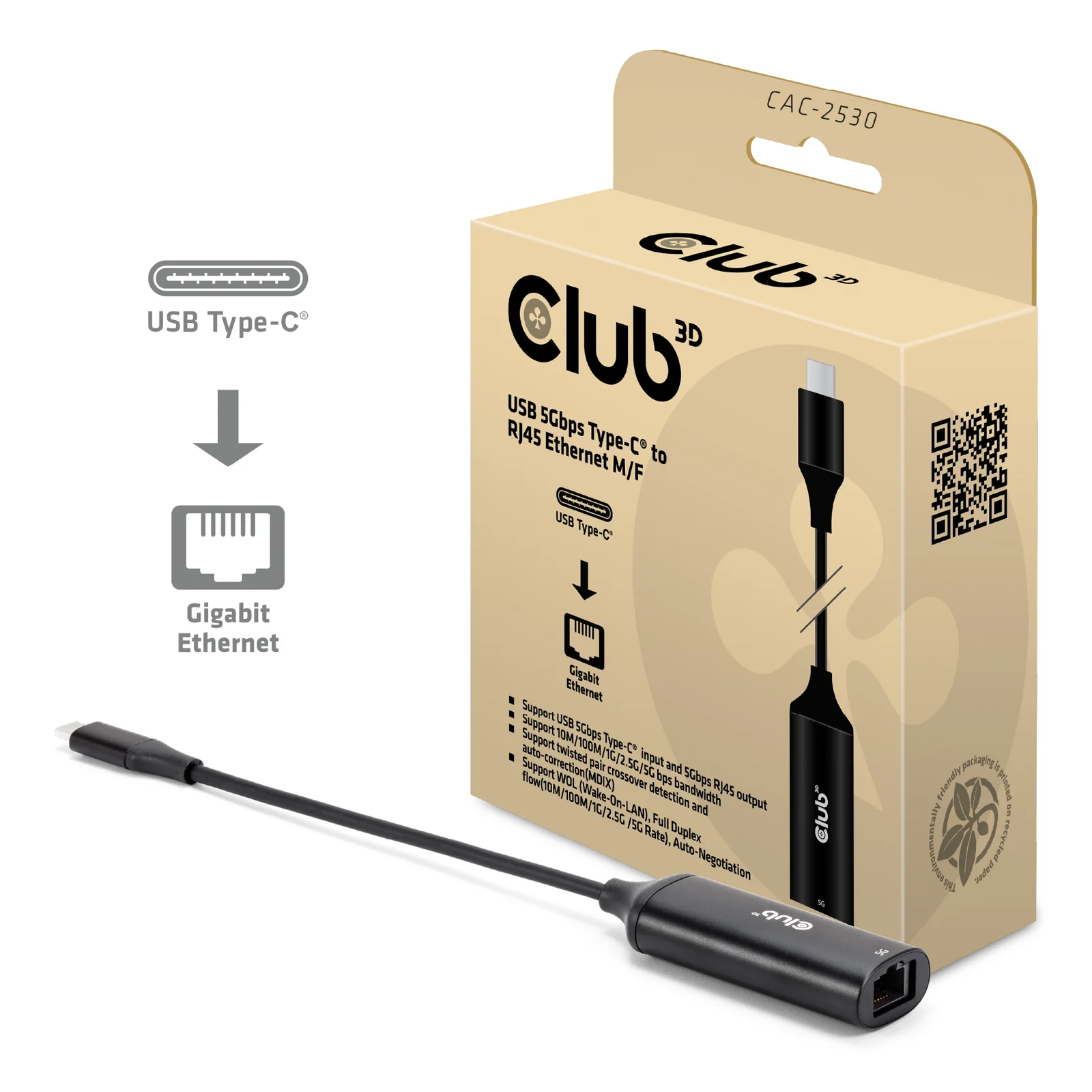 CLUB3D CAC-2530 station d'accueil Avec fil USB 3.2 Gen 1 (3.1 Gen 1) Type-C Noir