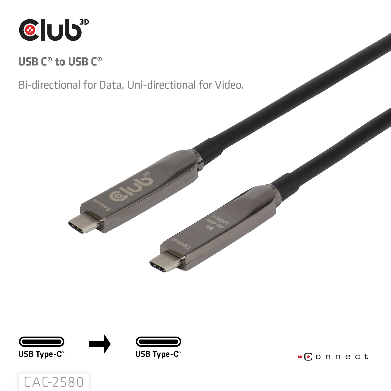 CLUB3D CAC-2580 câble USB 15 m USB C 10 Gbit/s 60 W Noir