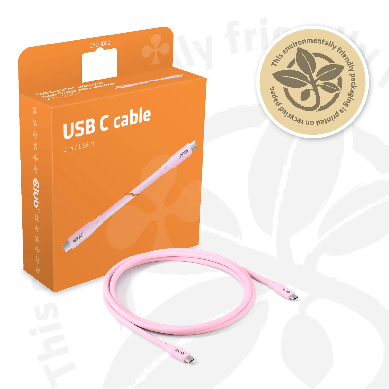 CLUB3D CAC-3002 câble USB USB4 Gen 2x2 2 m USB C 20 Gbit/s 240 W Rose