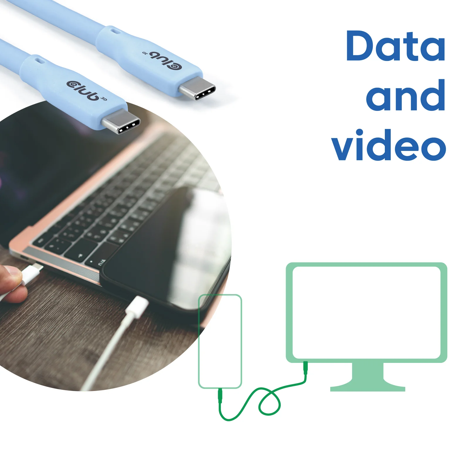 CLUB3D CAC-3003 câble USB USB4 Gen 2x2 2 m USB C 20 Gbit/s 240 W Bleu
