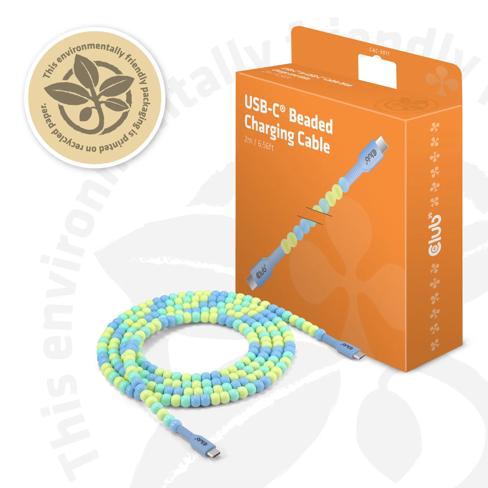 CLUB3D CAC-3011 câble USB 2 m USB C 0,48 Gbit/s 60 W Bleu, Vert