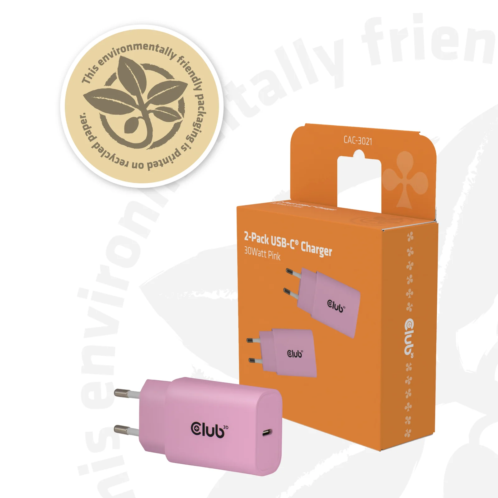CLUB3D CAC-3021 chargeur d'appareils mobiles Smartphone, Universel Rose Secteur Charge rapide Intérieure