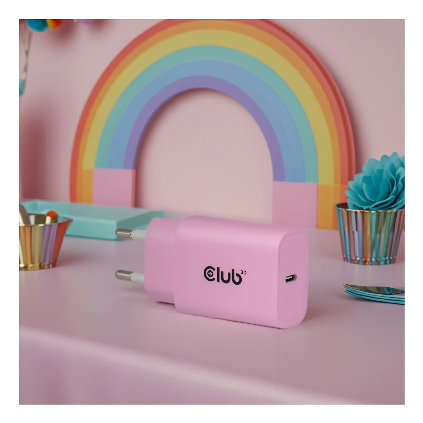 CLUB3D CAC-3021 chargeur d'appareils mobiles Smartphone, Universel Rose Secteur Charge rapide Intérieure